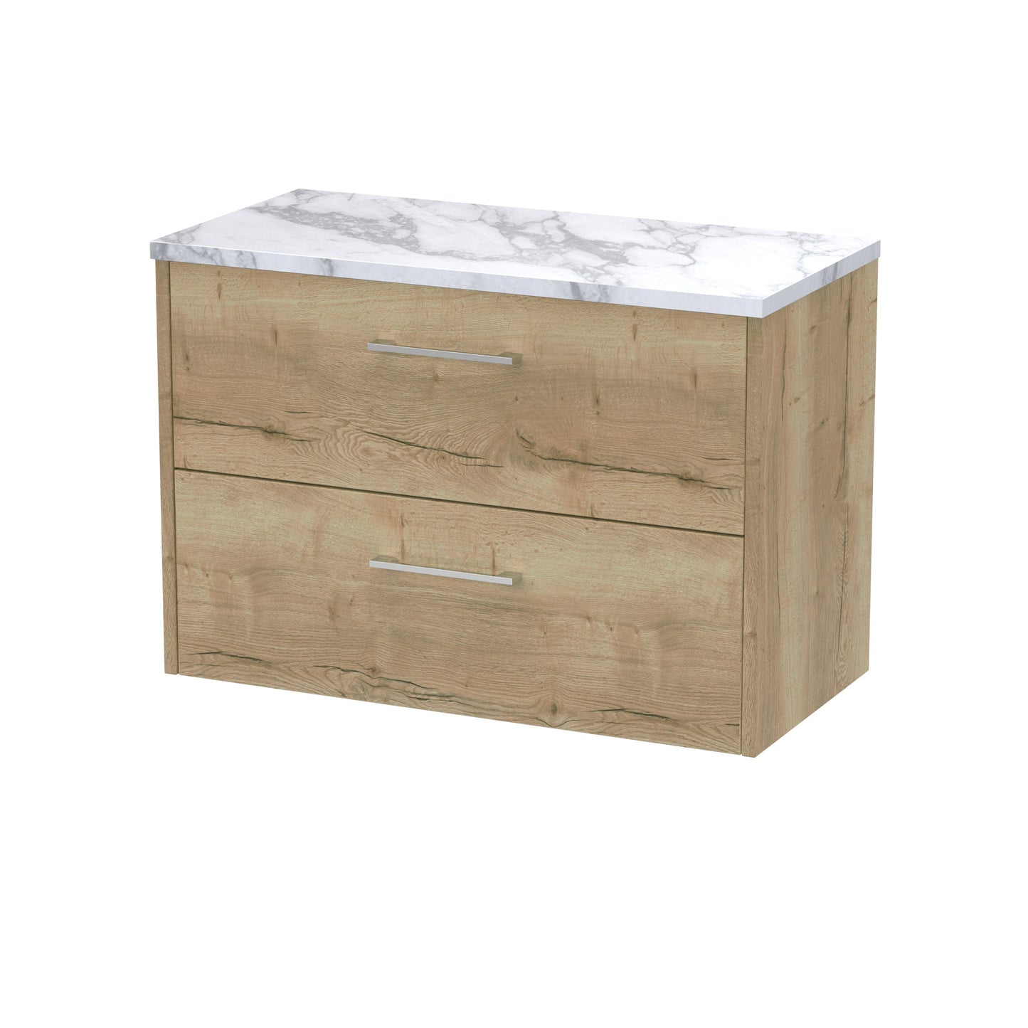 Hudson Reed Juno 800mm Autumn Oak Wall Hung 2-Drawer Vanity Unit With Laminate Worktop
