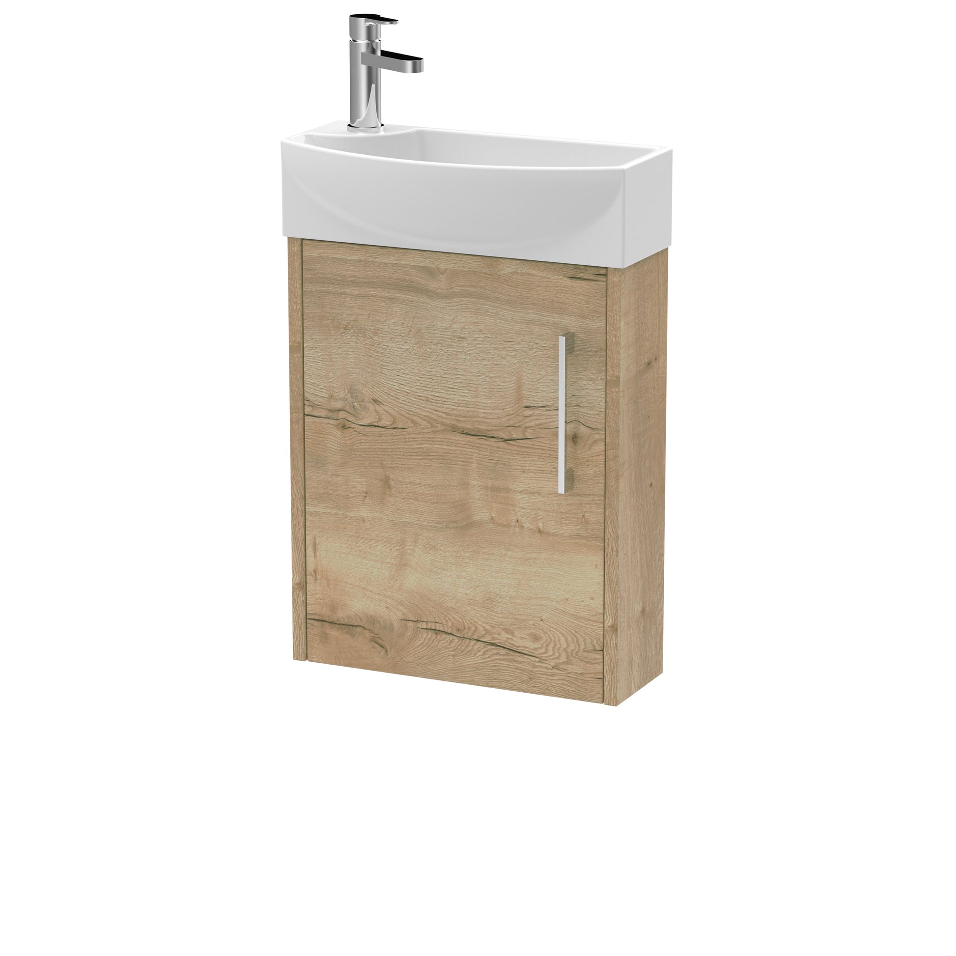 Hudson Reed Juno Compact 440mm Wall Hung Single Door Vanity Unit and Basin With Soft Close Door 1 Tap Hole Right Hand
