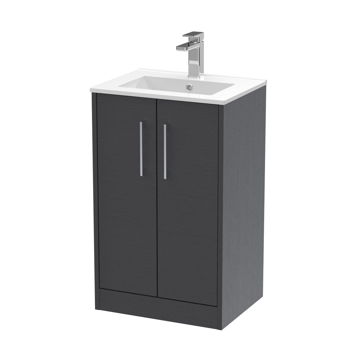 Hudson Reed Juno 500mm Floor Standing Graphite Grey Woodgrain Vanity & 1 Tap Hole Basin