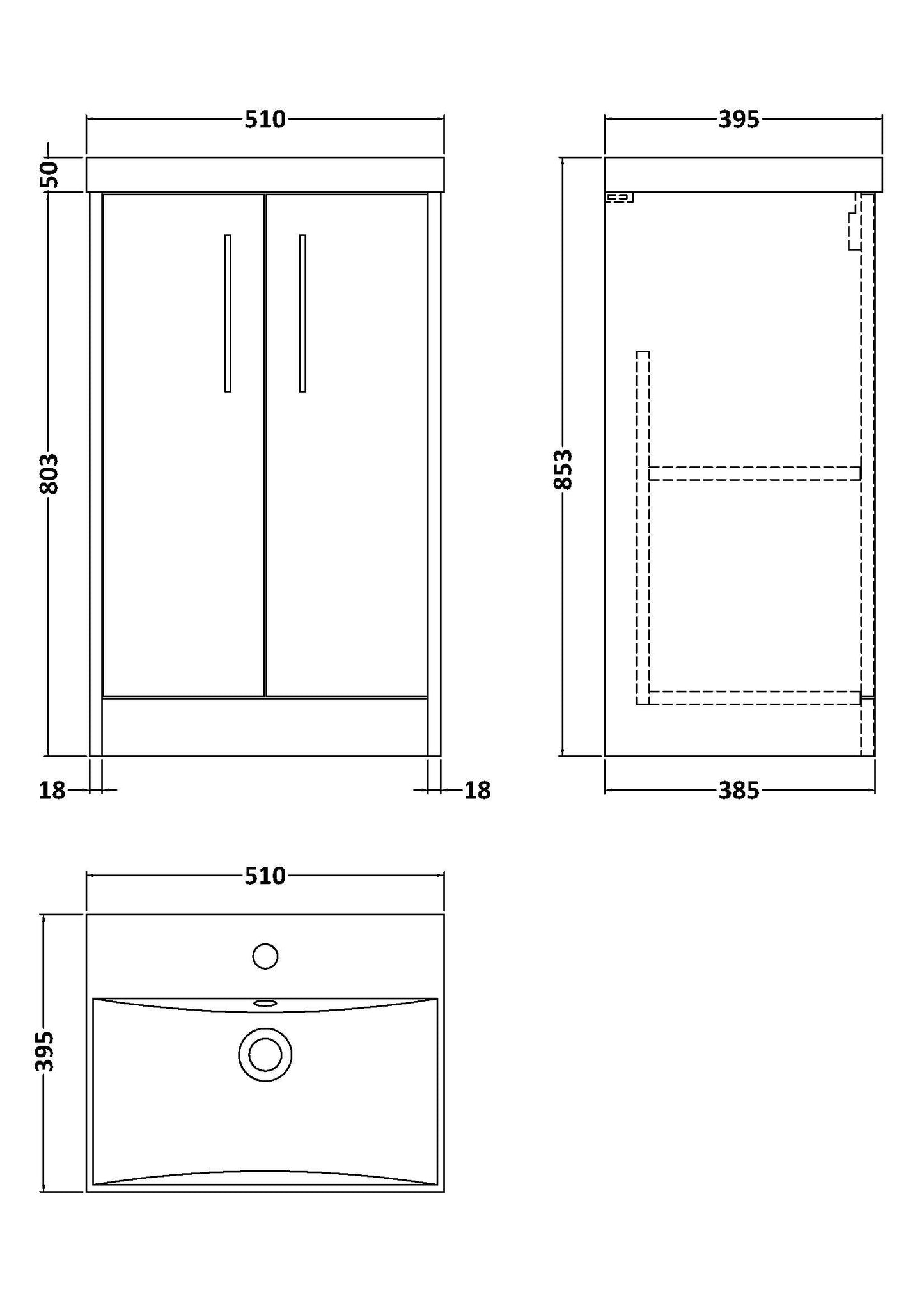 Hudson Reed Juno 500mm Floor Standing Graphite Grey Woodgrain 2-Door Vanity Unit with 1 Tap Hole Basin