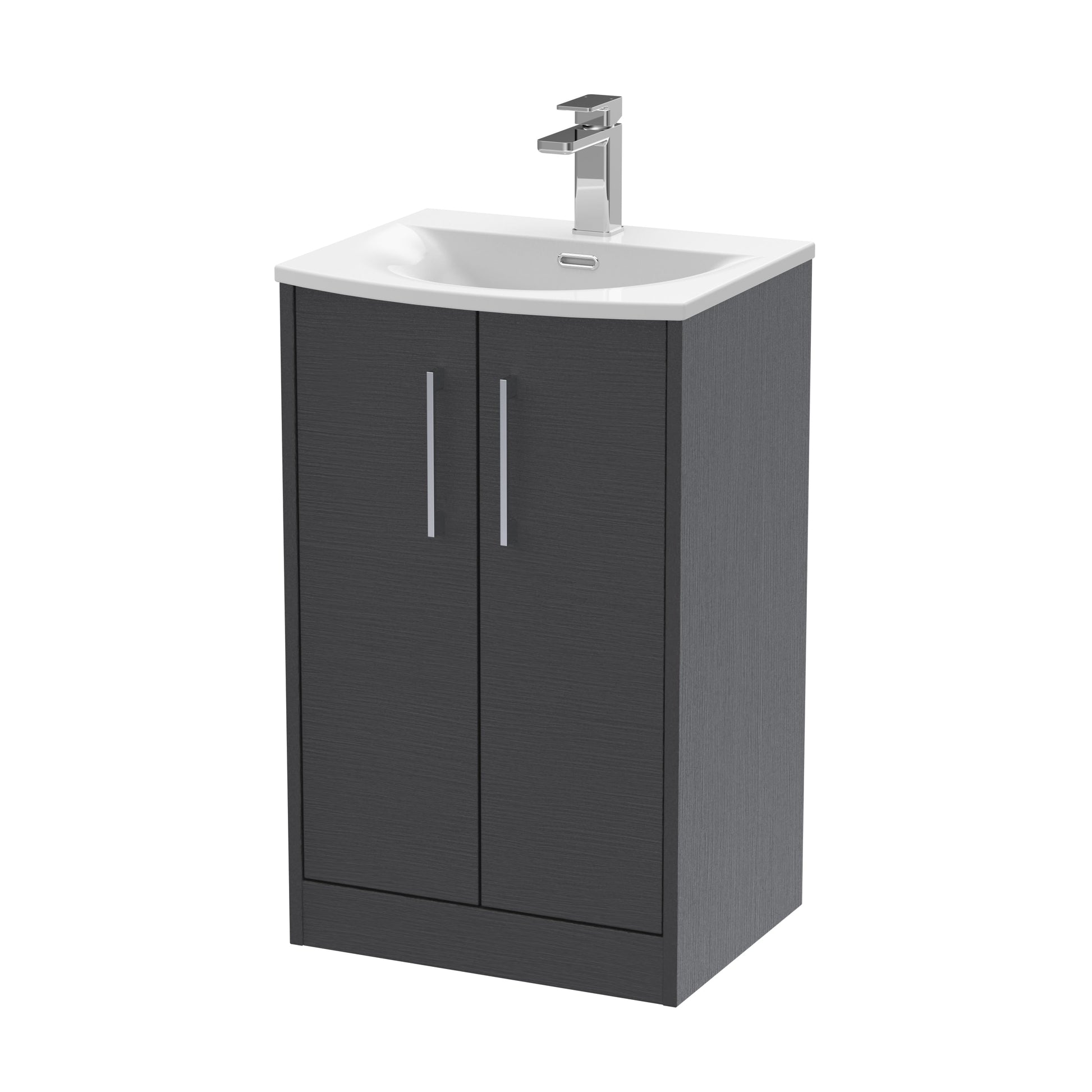 Hudson Reed Juno 510mm Graphite Grey Woodgrain Floor Standing 2-Door Vanity Unit with 1 Tap Hole Basin