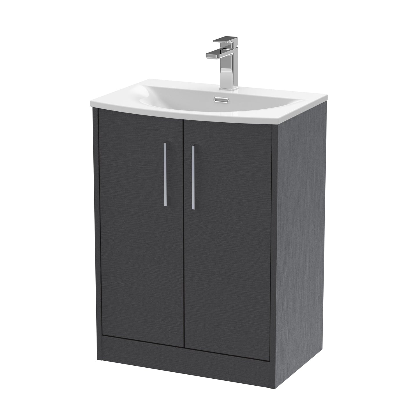 Hudson Reed Juno 600mm Graphite Grey Woodgrain Floor Standing 2-Door Vanity Unit & Basin