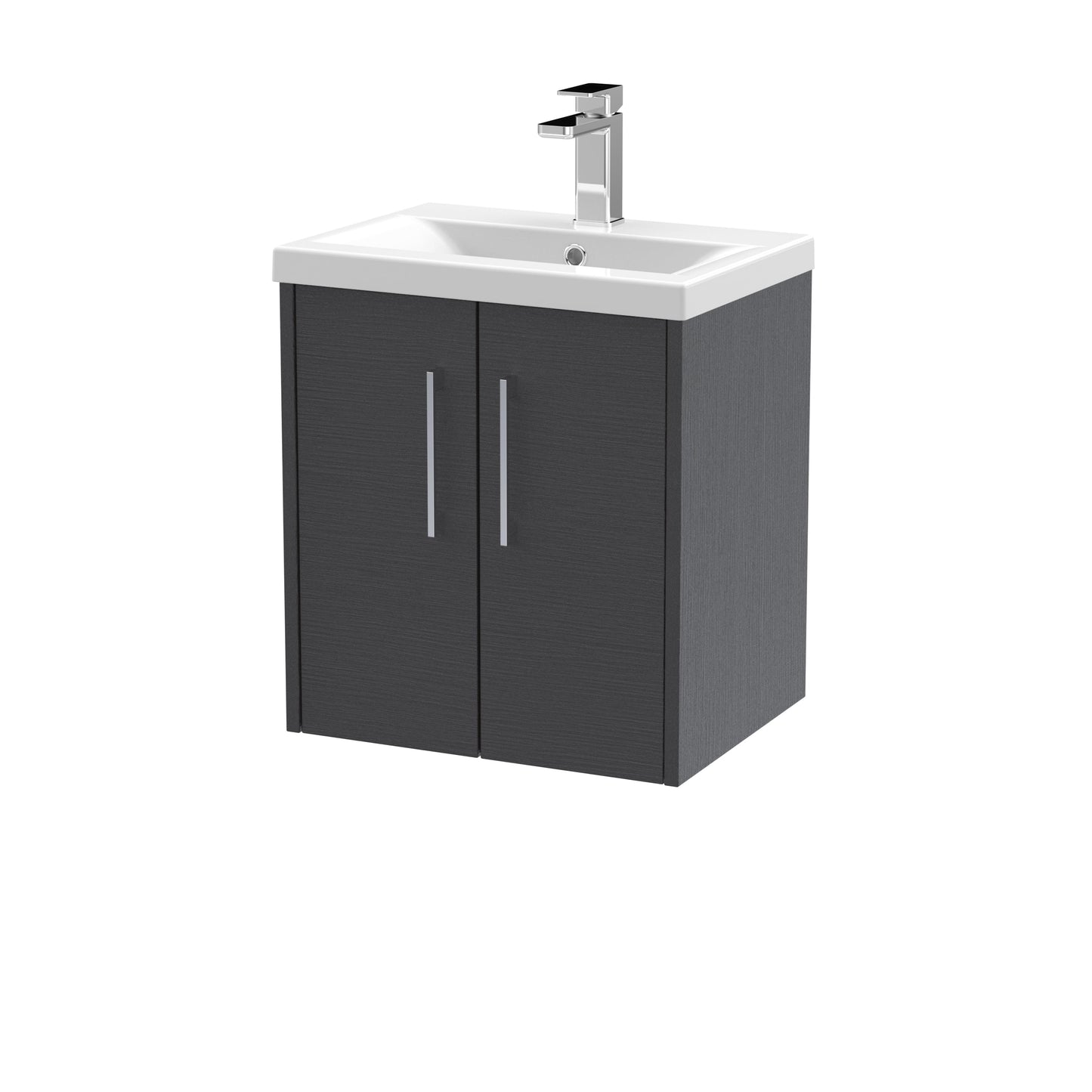 Hudson Reed Juno 500mm Wall Hung Graphite Grey 2-Door Vanity Unit with Mid-Edge 1 Tap Hole Basin