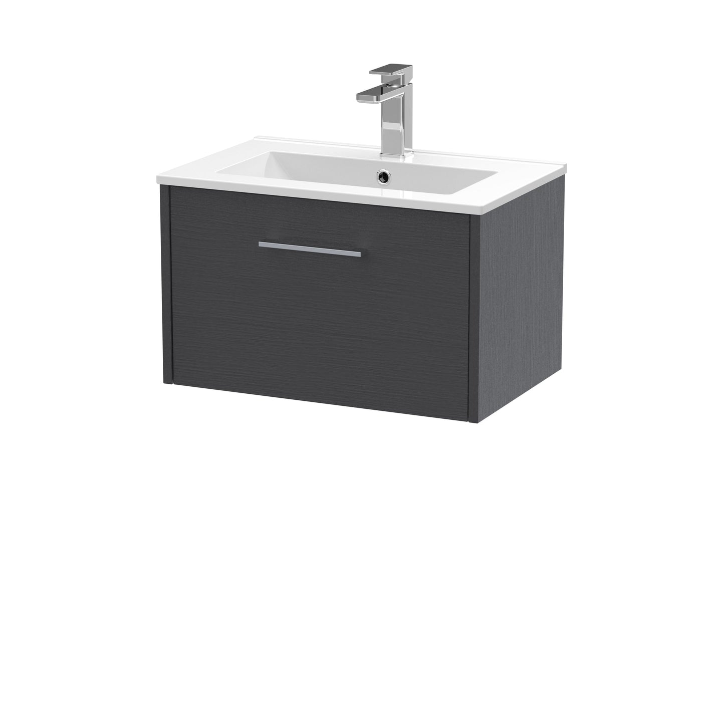 Hudson Reed Juno 600mm Graphite Grey Wall Hung Single Drawer Vanity Unit with 1 Tap Hole Basin