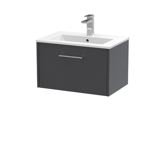 Hudson Reed Juno 600mm Graphite Grey Wall Hung Single Drawer Vanity Unit with 1 Tap Hole Basin