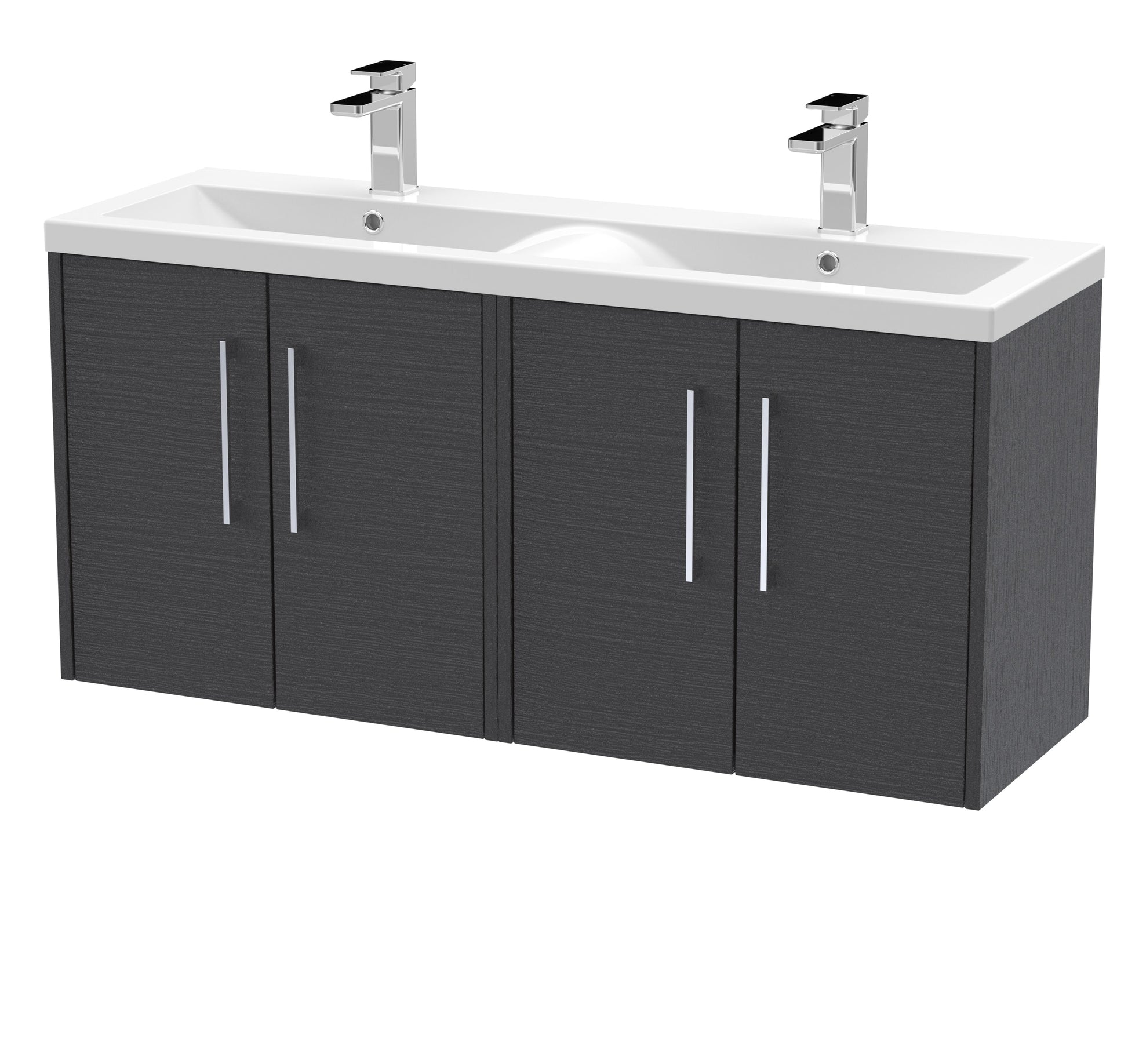 Hudson Reed Juno 1205mm Graphite Grey Wall Hung 4-Door Vanity Unit & Double Basin with Soft Close Doors