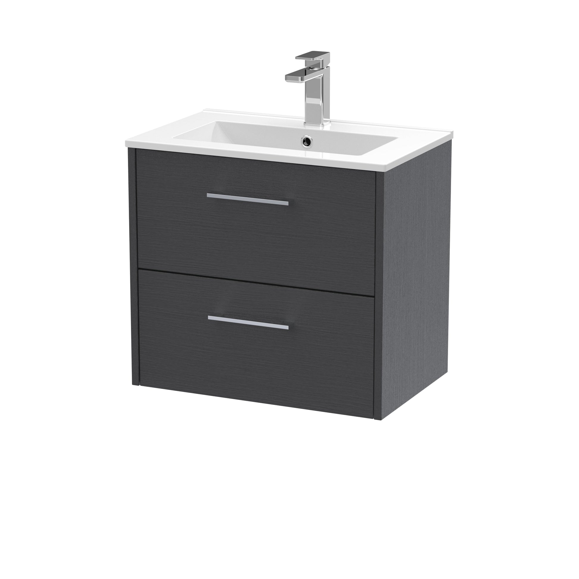 Hudson Reed Juno 600mm Wall Hung Graphite Grey 2-Drawer Vanity Unit with 1 Tap Hole Basin