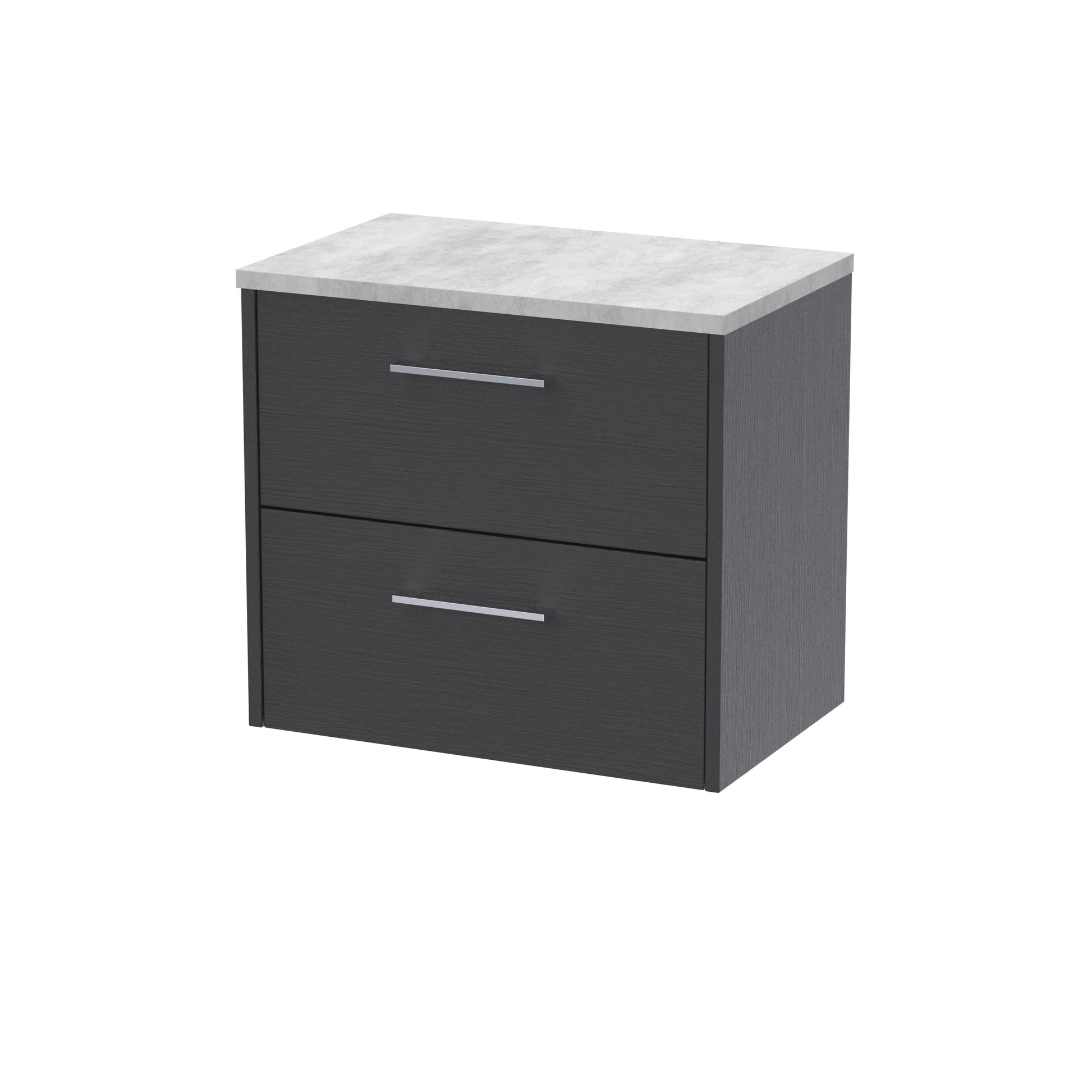 Hudson Reed Juno 600mm Graphite Grey Woodgrain Wall Hung 2-Drawer Vanity Unit With Laminate Top