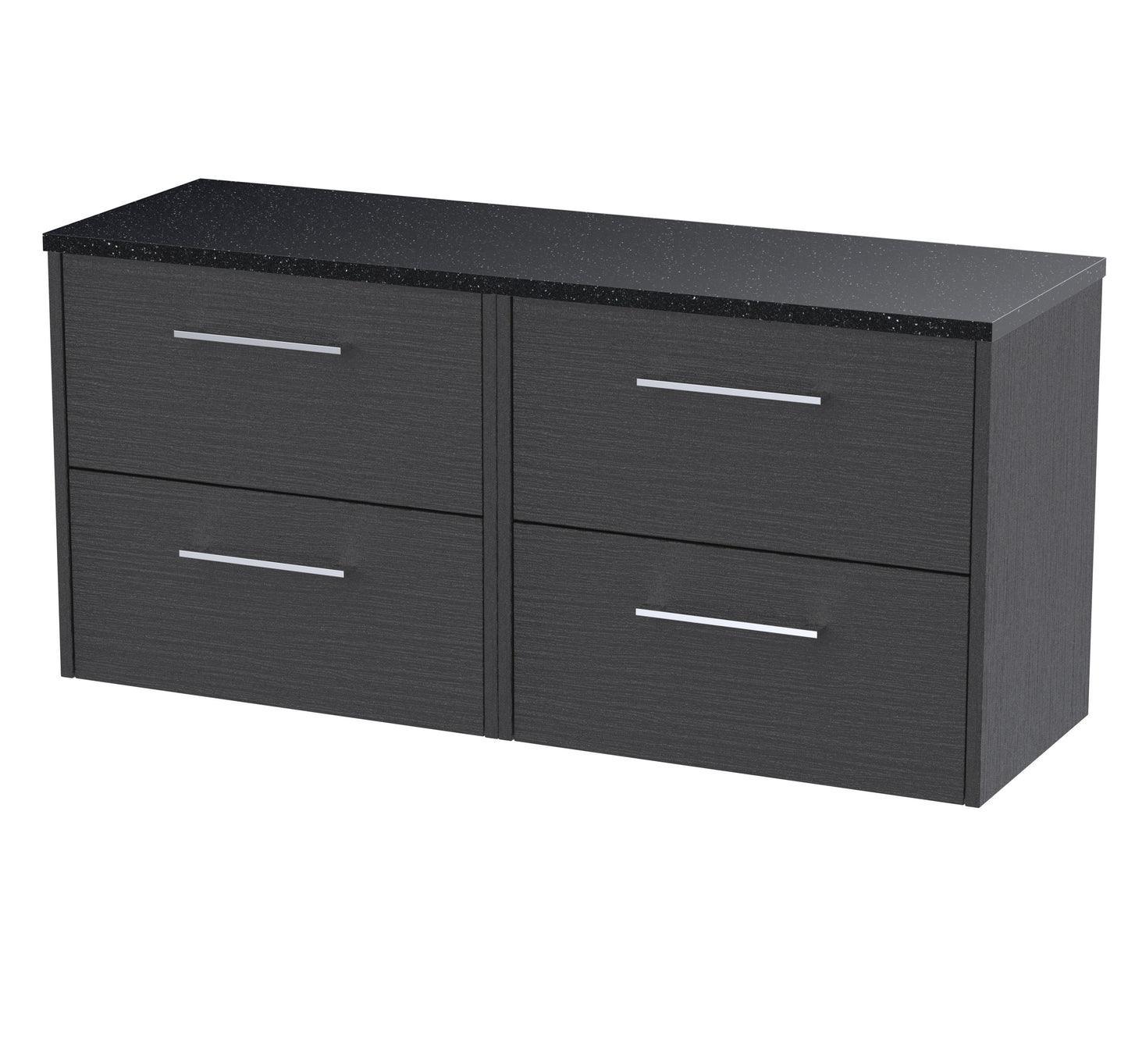 Hudson Reed Juno 1200mm Graphite Grey Woodgrain Wall Hung 4-Drawer Vanity Unit With Laminate Worktop & Handles