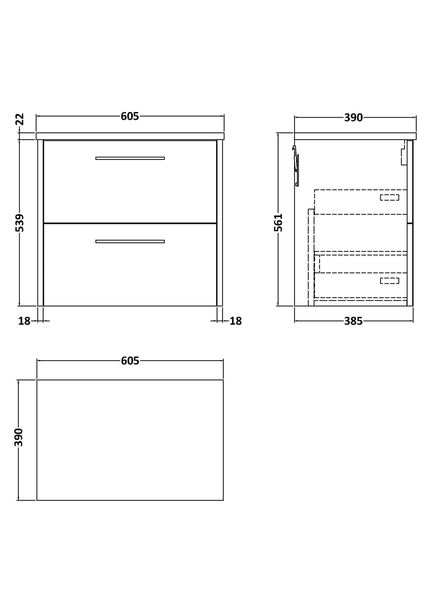 Hudson Reed Juno 600mm Graphite Grey Wall Hung 2-Drawer Soft Close Vanity Unit With Laminate Top