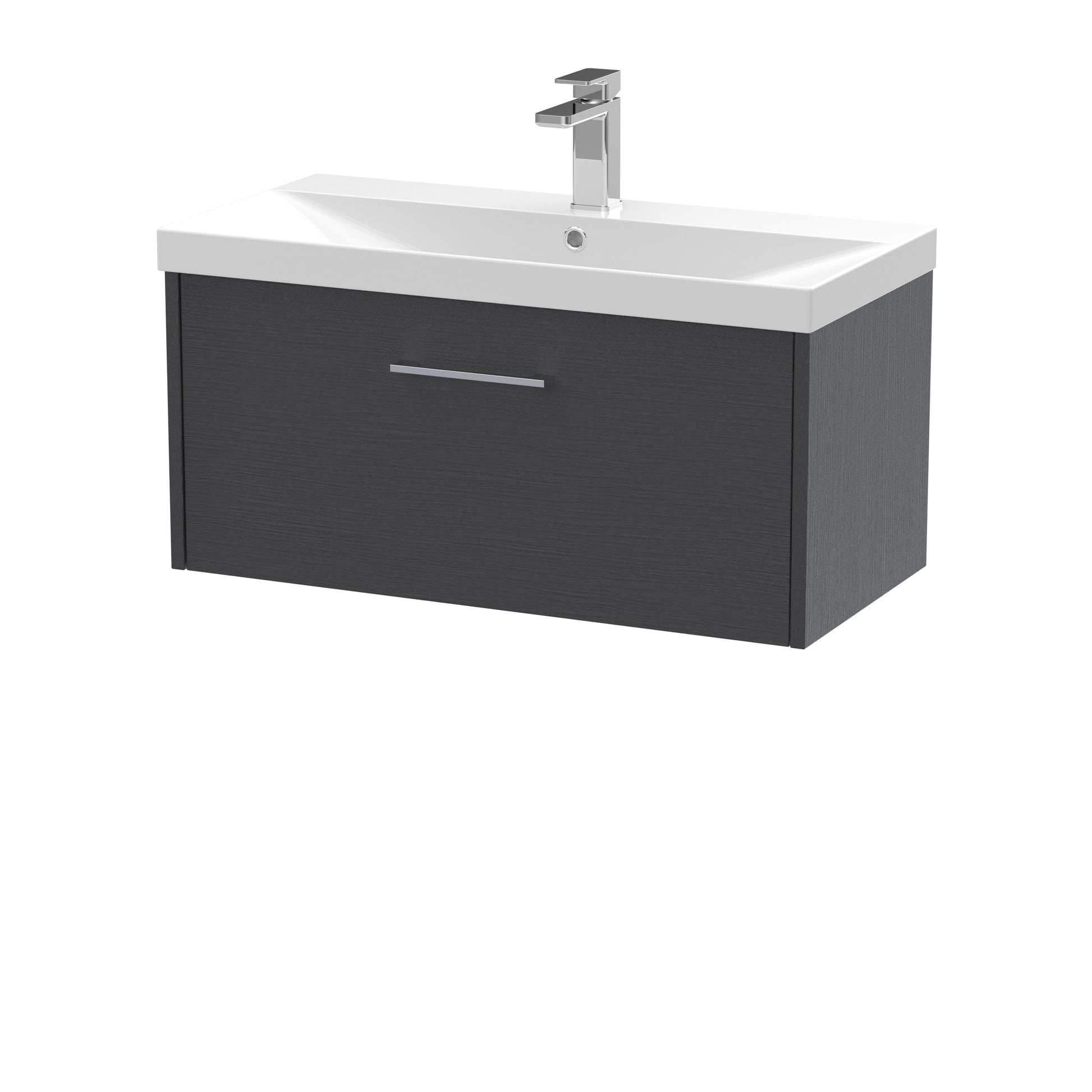 Hudson Reed Juno 800mm Wall Hung Graphite Grey Single Drawer Vanity Unit With 1 Tap Hole Basin