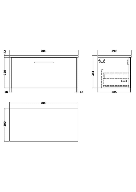 Hudson Reed Juno 800mm Graphite Grey Wall Hung Single Drawer Vanity Unit With Laminate Top