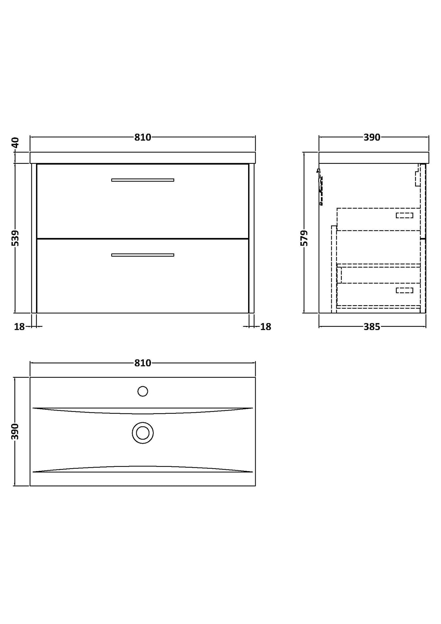 Hudson Reed Juno 800mm Graphite Grey Wall Hung 2-Drawer Vanity Unit With 1 Tap Hole Basin