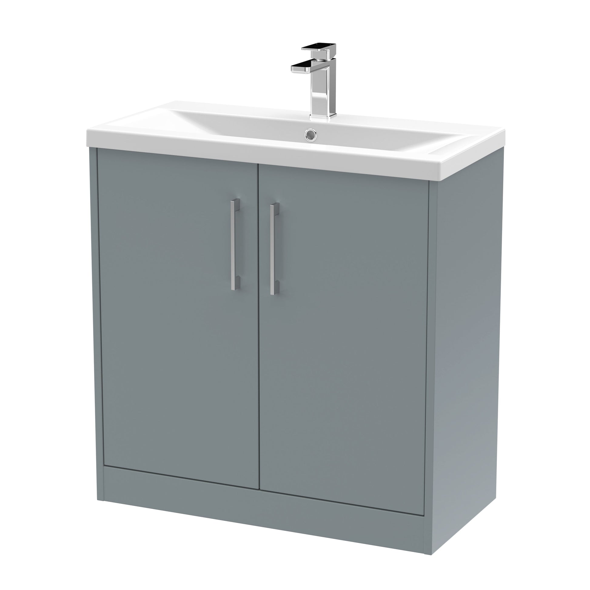 Hudson Reed Juno 800mm Coastal Grey Floor Standing 2-Door Vanity Unit & 1 Tap Hole Basin