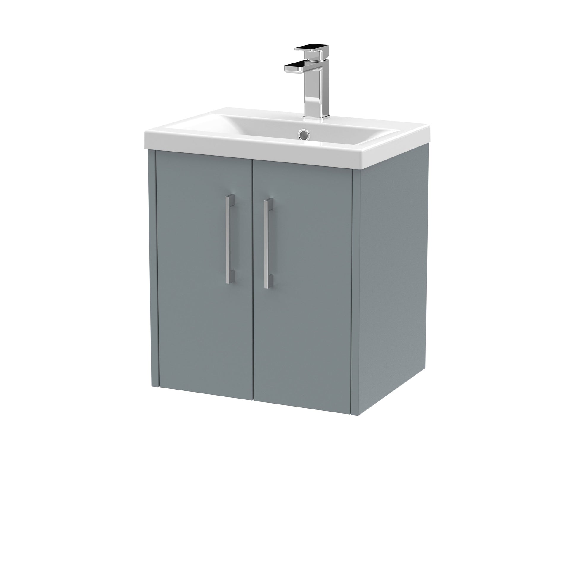 Hudson Reed Juno 500mm Coastal Grey Wall Hung 2-Door Vanity Unit With 1 Tap Hole Basin