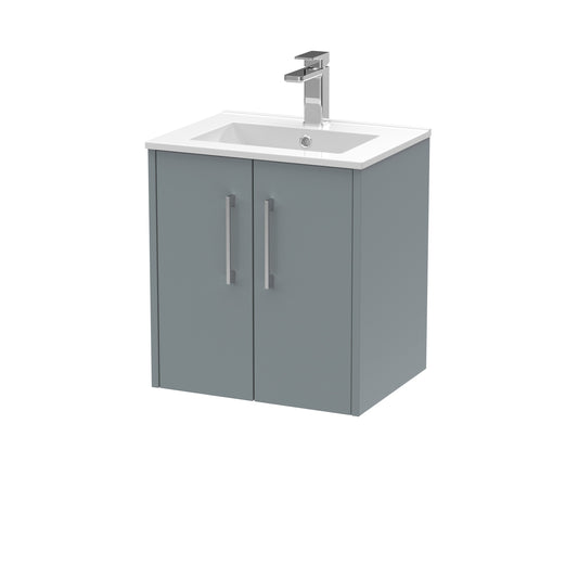 Hudson Reed Juno 500mm Coastal Grey Wall Hung 2-Door Vanity Unit with 1 Tap Hole Basin