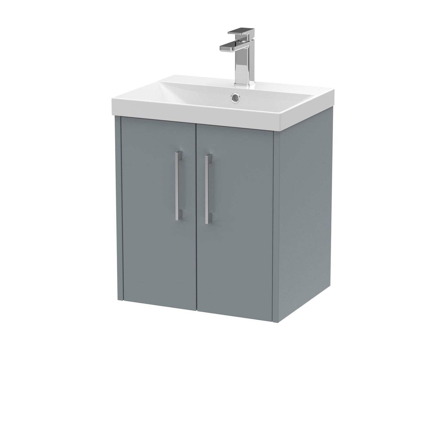 Hudson Reed Juno 500mm Coastal Grey Wall Hung 2-Door Vanity with Thin-Edge 1 Tap Hole Basin