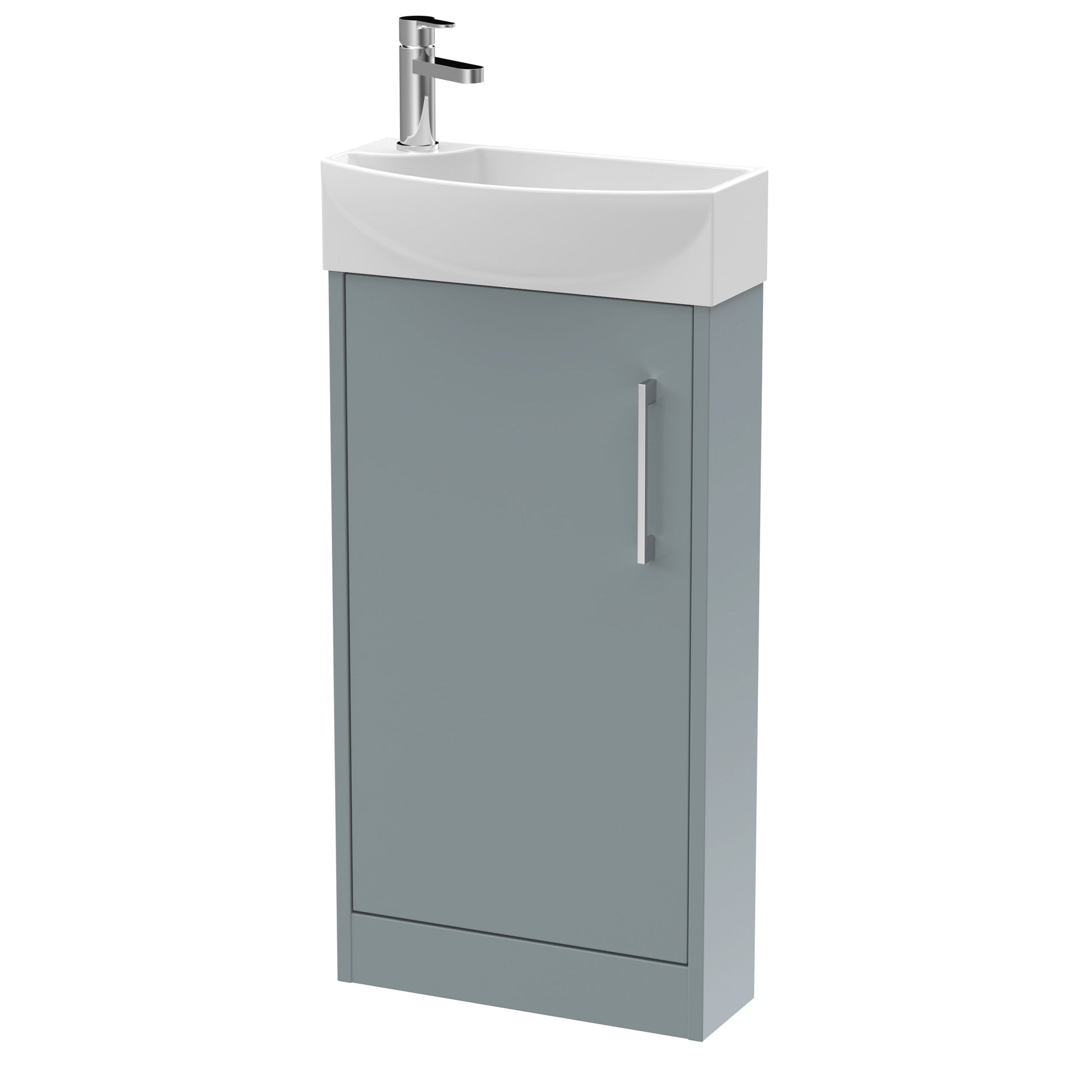 Hudson Reed Juno Compact 450mm Coastal Grey Floor Standing Single Door Vanity Unit with 1 Tap Hole Basin Right Hand