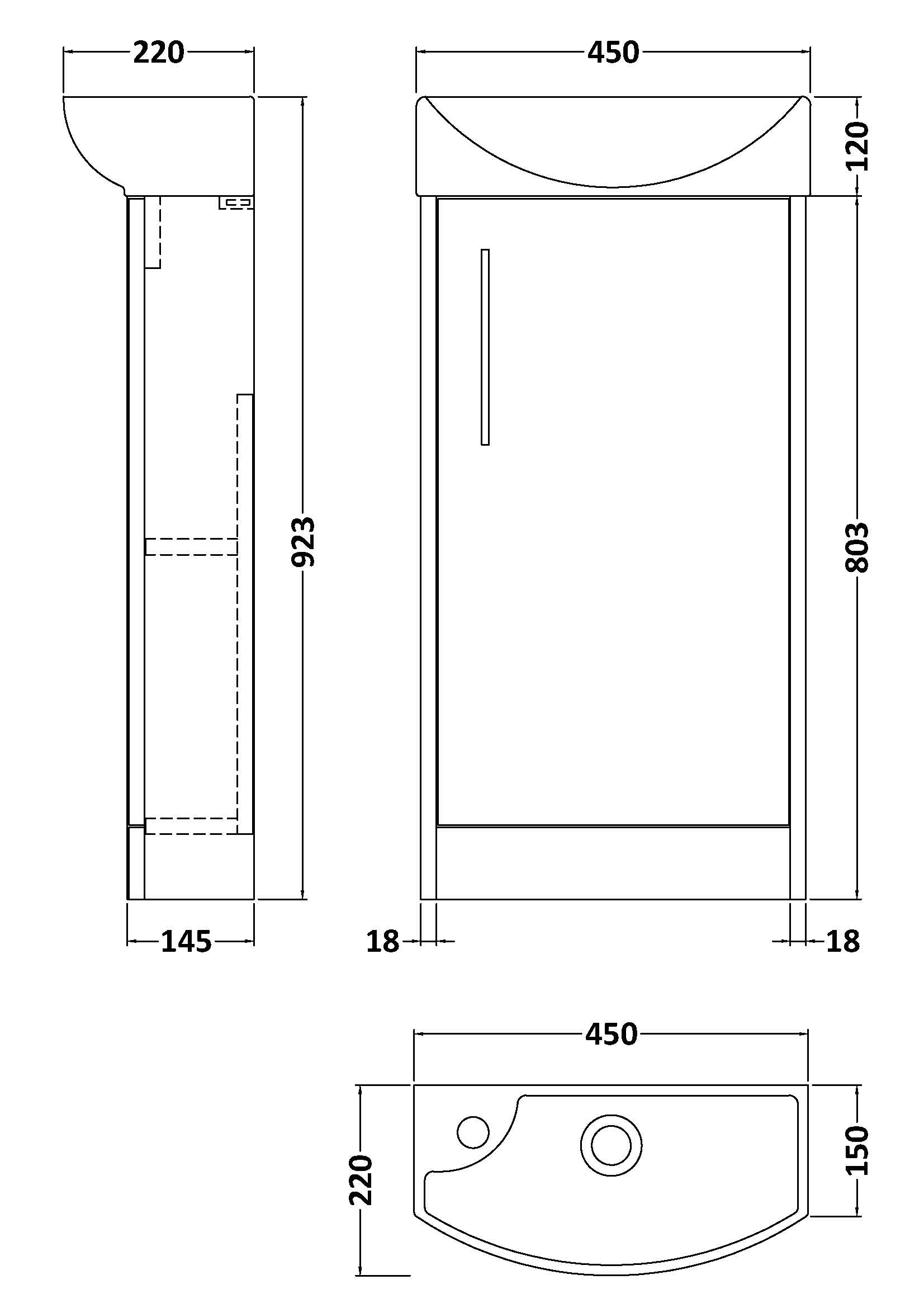 Hudson Reed Juno Compact 450mm Coastal Grey Floor Standing Single Door Vanity Unit with 1 Tap Hole Basin Right Hand