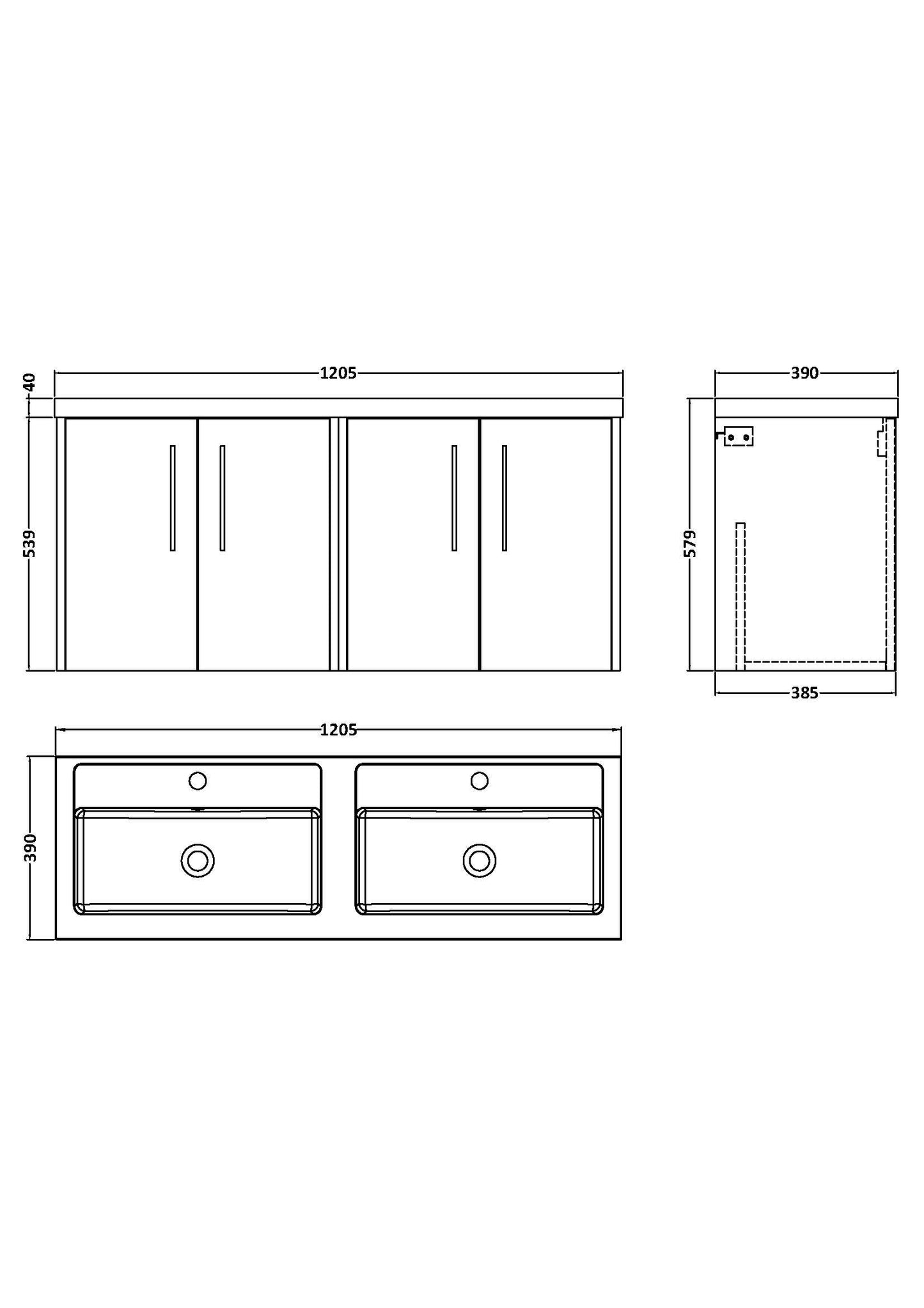 Hudson Reed Juno 1200mm Wall Hung Coastal Grey 4-Door Double Basin Vanity Unit