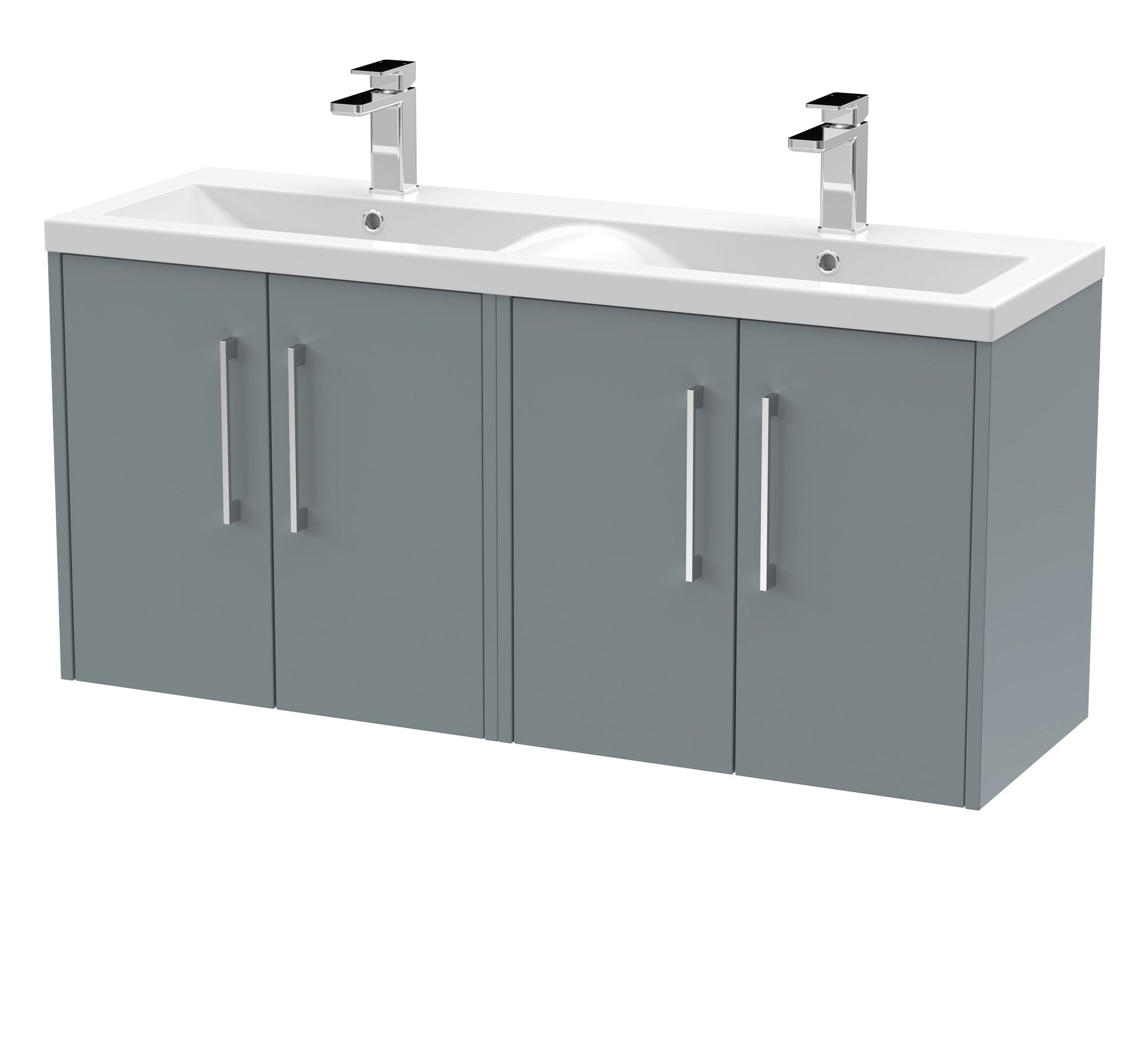 Hudson Reed Juno 1200mm Coastal Grey Wall Hung 4-Door Vanity Unit With Double Basin