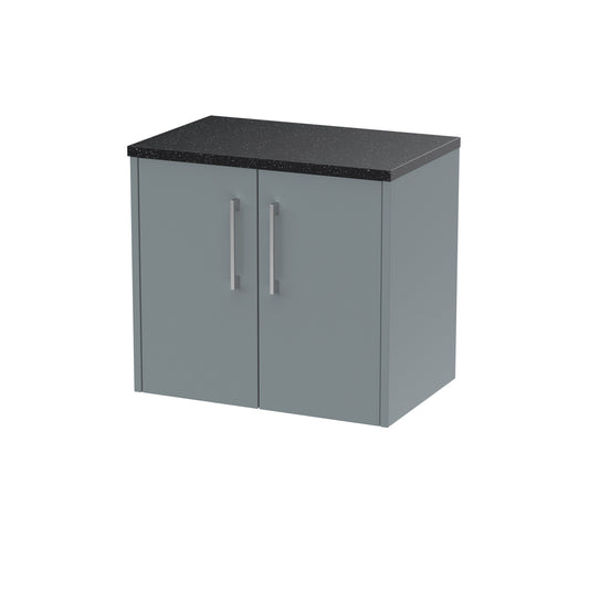Hudson Reed Juno 600mm Wall Hung 2-Door Coastal Grey Vanity Unit With Laminate Worktop