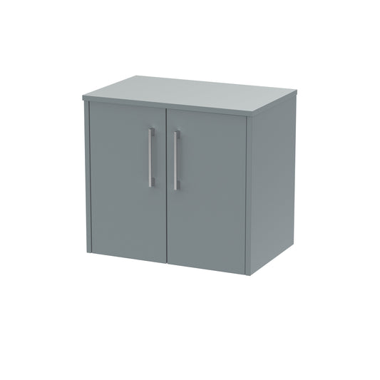 Hudson Reed Juno 600mm Coastal Grey Wall Hung 2-Door Vanity Unit With Worktop