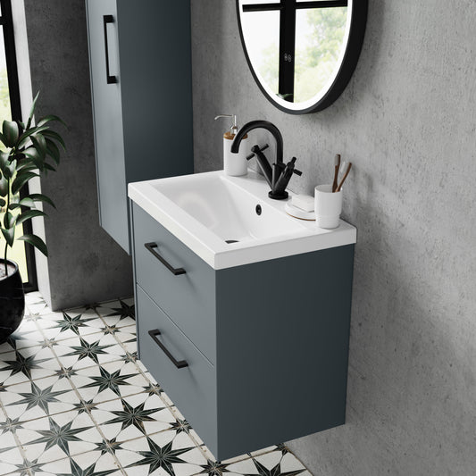 Hudson Reed Juno 800mm Coastal Grey Wall Hung 2-Drawer Vanity Unit With 1 Tap Hole Basin