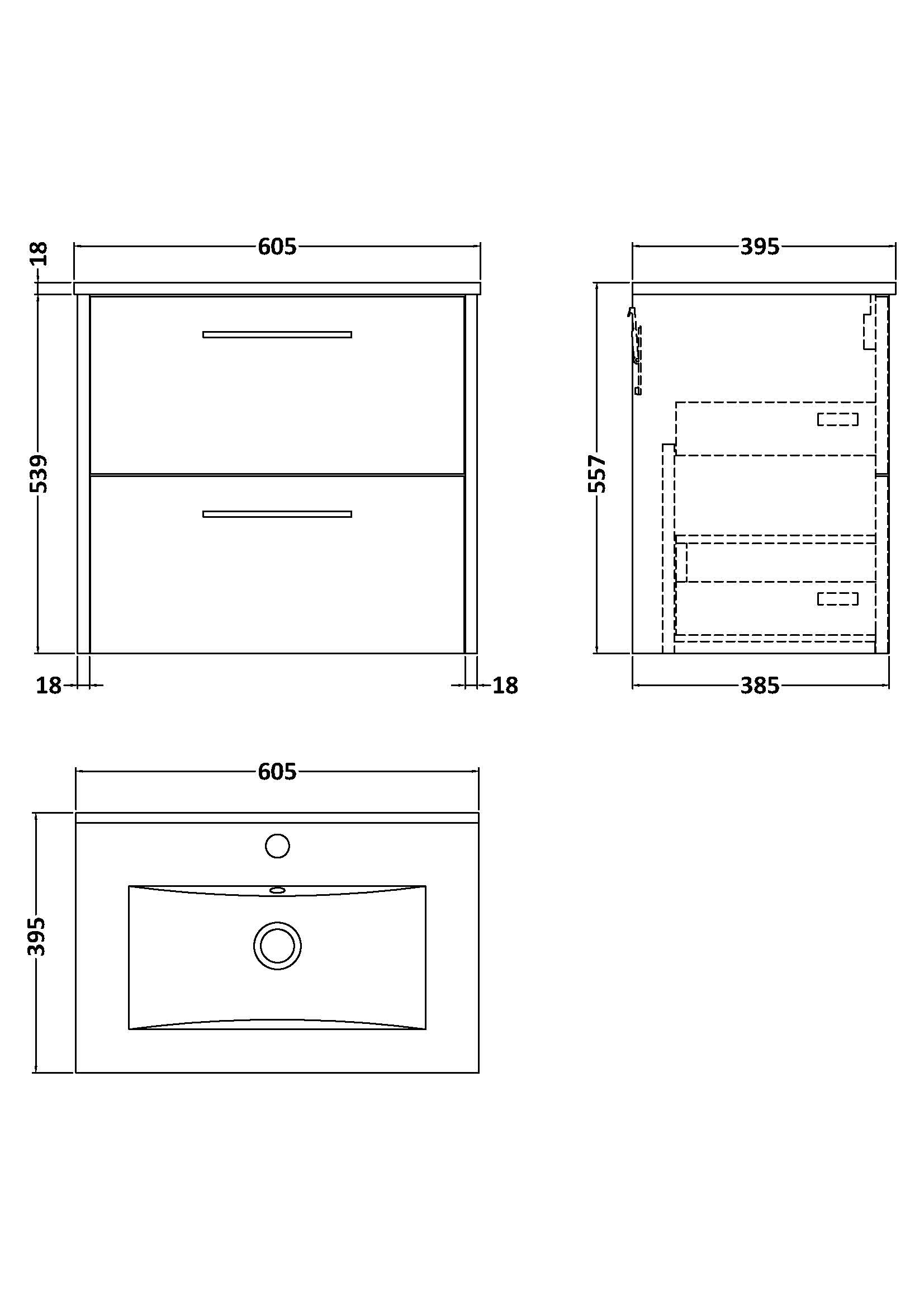 Hudson Reed Juno 600mm Wall Hung 2-Drawer Vanity & 1 Tap Hole Basin
