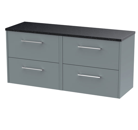 Hudson Reed Juno 1200mm Coastal Grey Wall Hung 4-Drawer Vanity Unit With Laminate Worktop