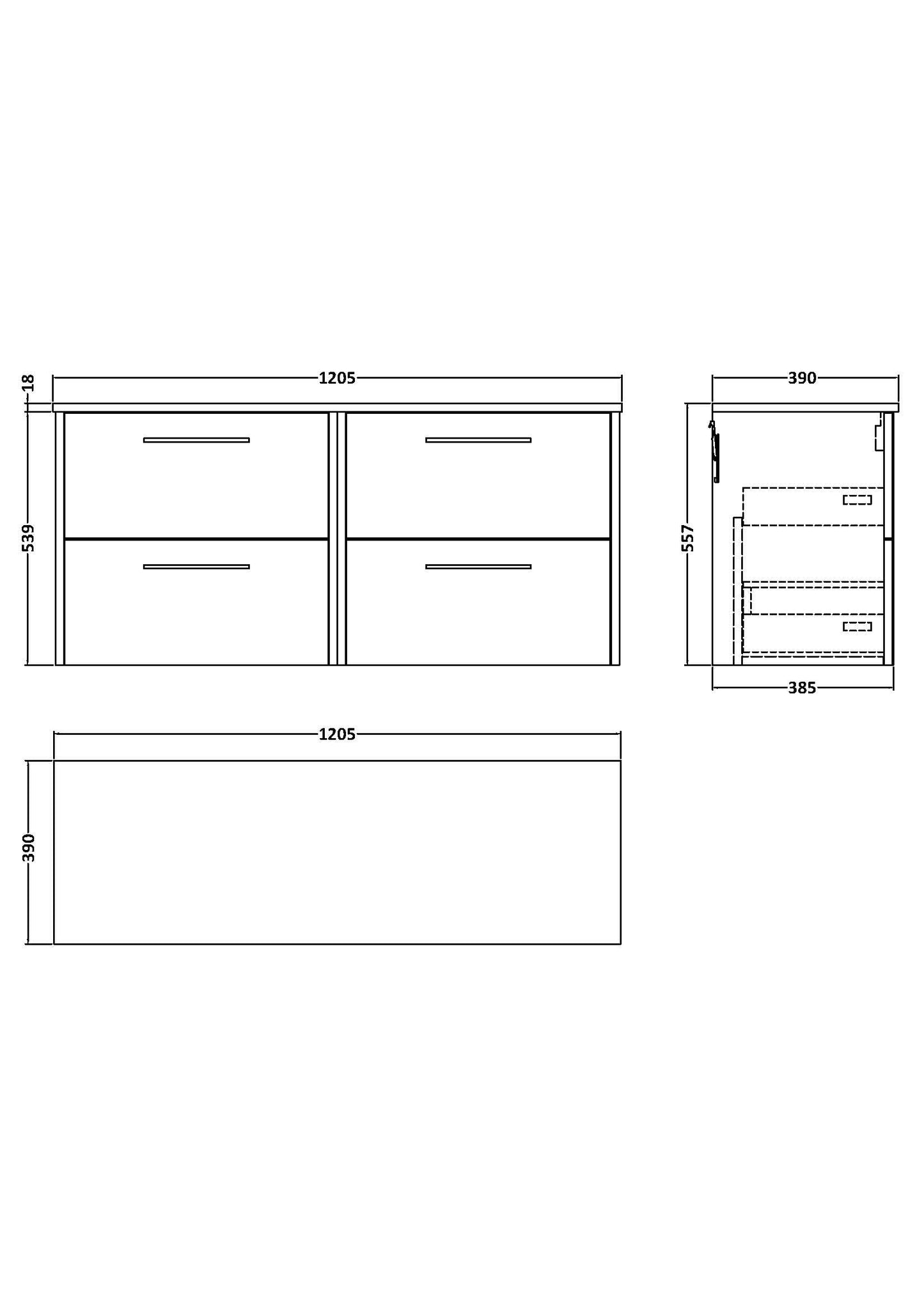 Hudson Reed Juno 1200mm Wall Hung 4-Drawer Vanity Unit With Worktop