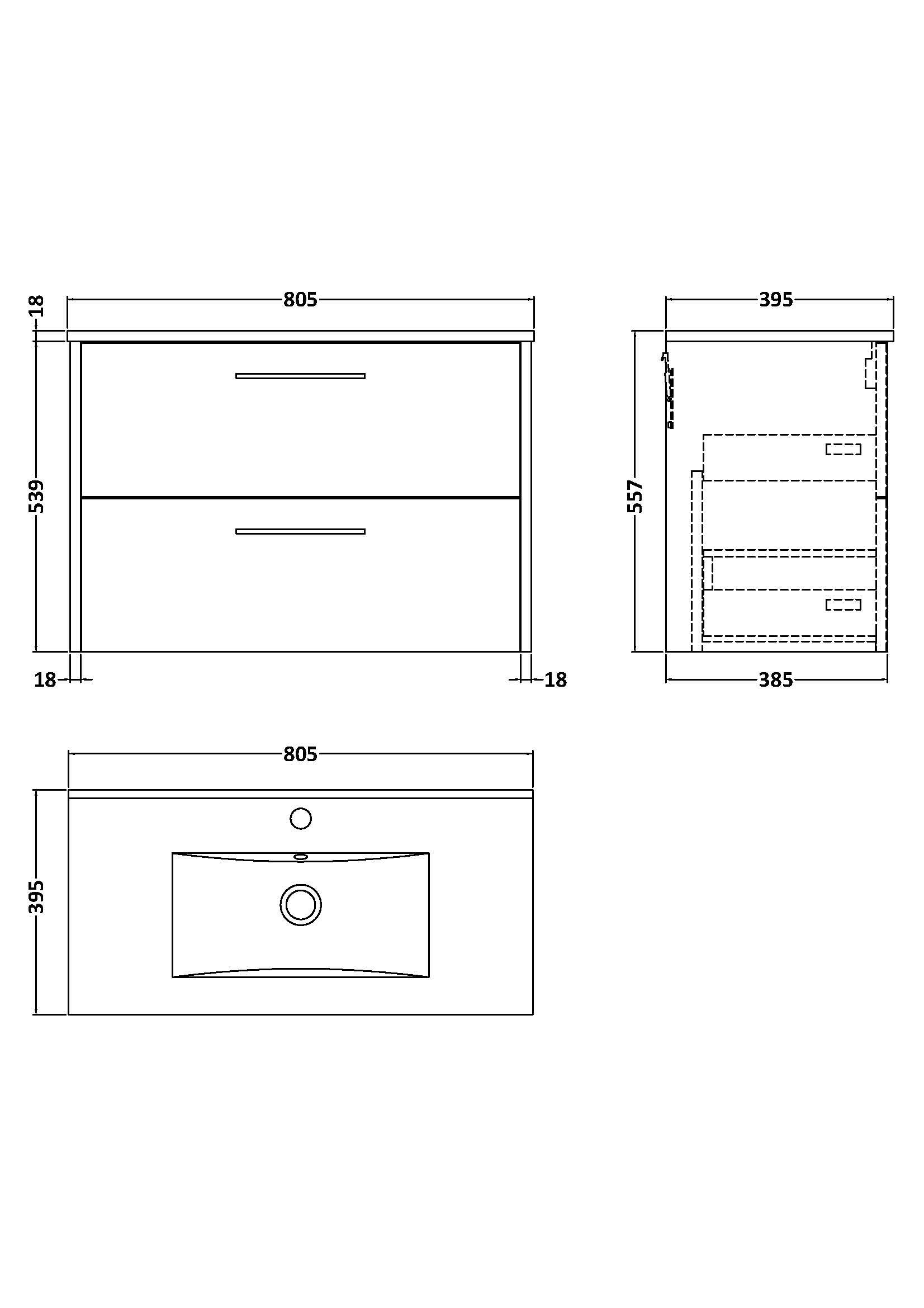 Hudson Reed Juno 800mm Wall Hung 2-Drawer Vanity Unit with 1 Tap Hole Basin