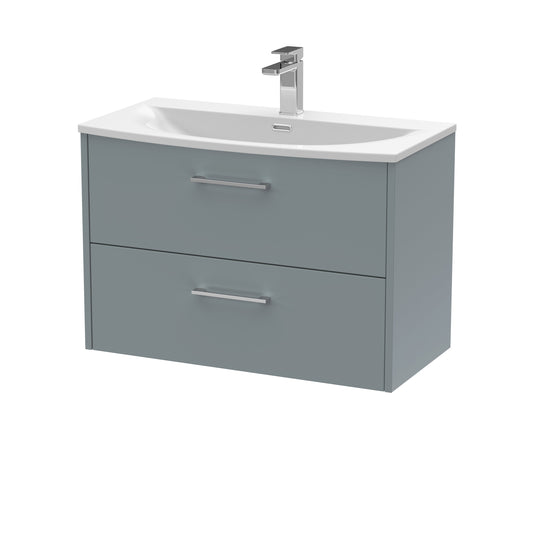Hudson Reed Juno 800mm Coastal Grey Wall Hung 2-Drawer Vanity Unit with Curved 1 Tap Hole Basin