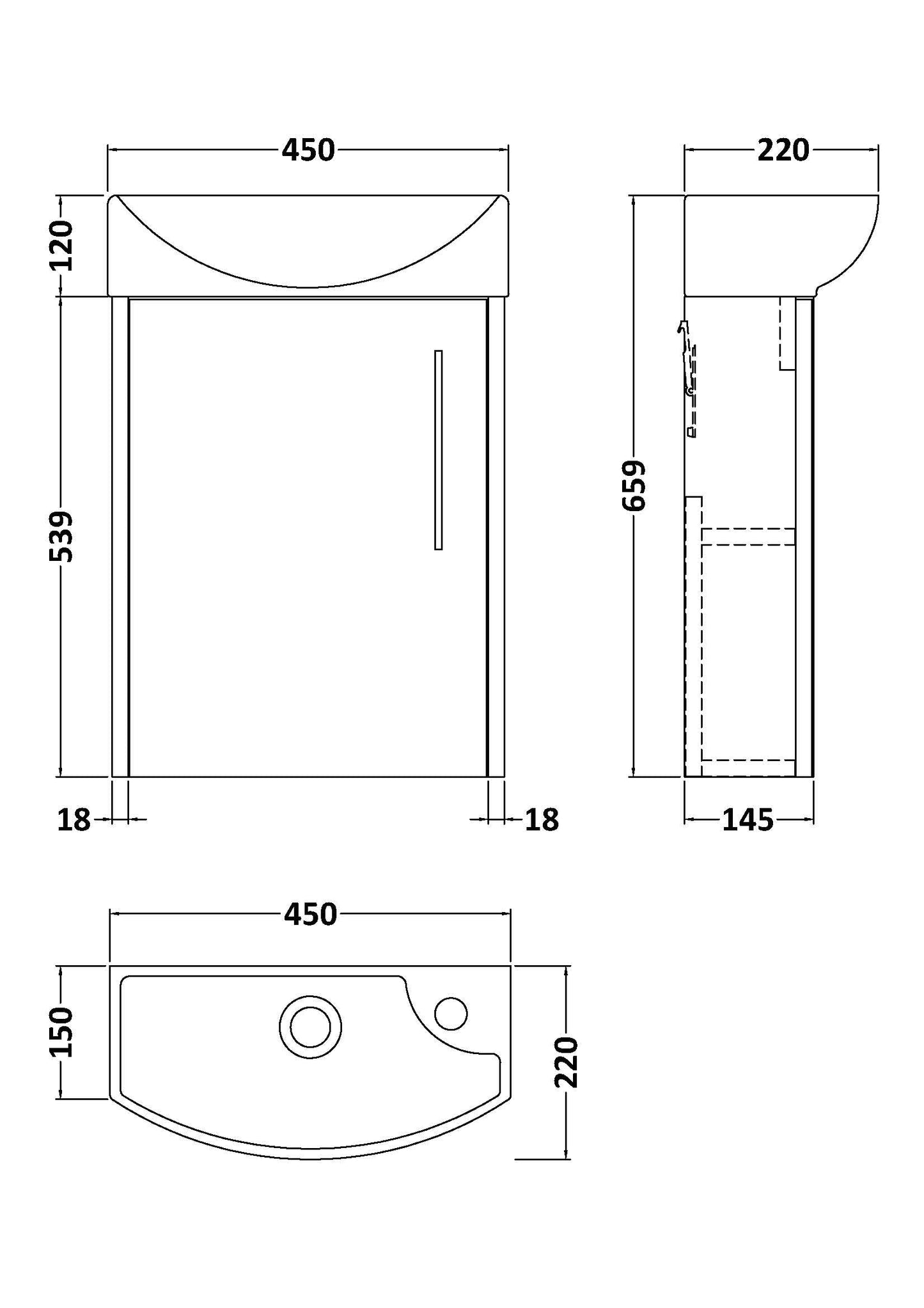 Hudson Reed Juno Compact 440mm Coastal Grey Wall Hung Single Door Vanity Unit with 1 Tap Hole Left Hand Basin