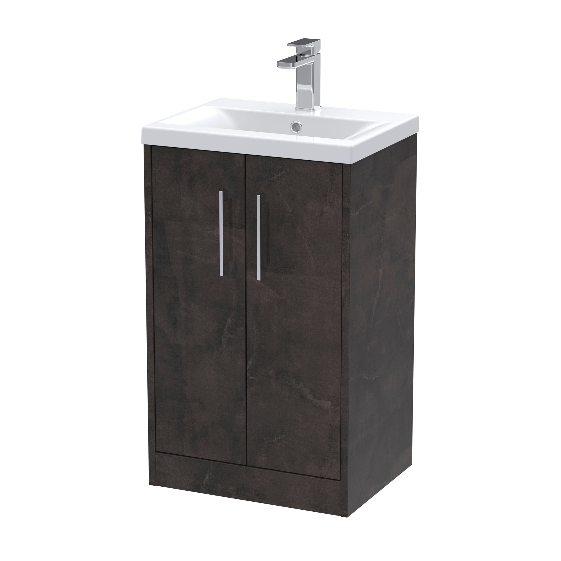 Hudson Reed Juno 510mm Metallic Slate Floor Standing 2 Door Vanity Basin Unit With Handles