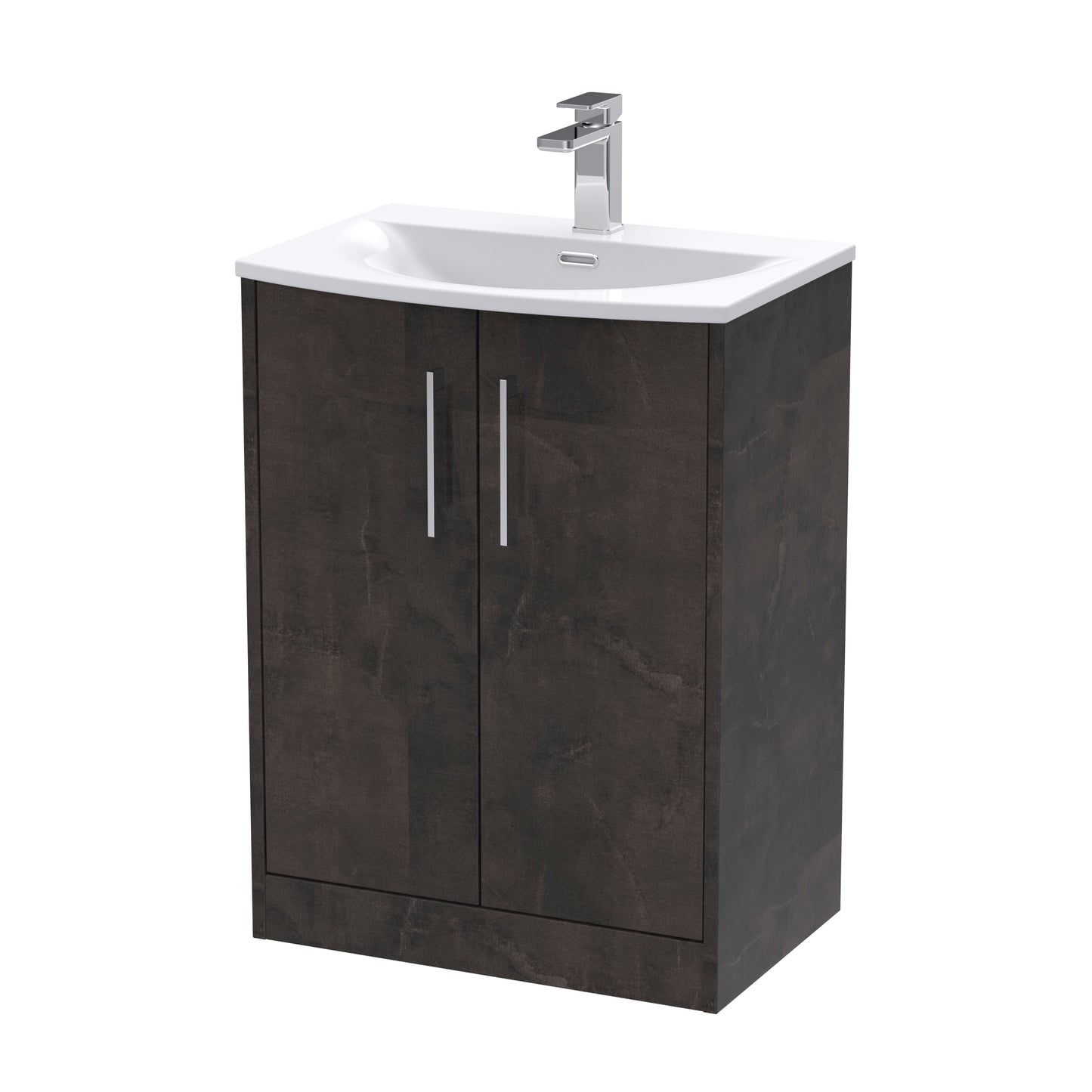 Hudson Reed Juno 600mm Metallic Slate Floor Standing 2 Door Vanity Unit With Curved Ceramic Basin