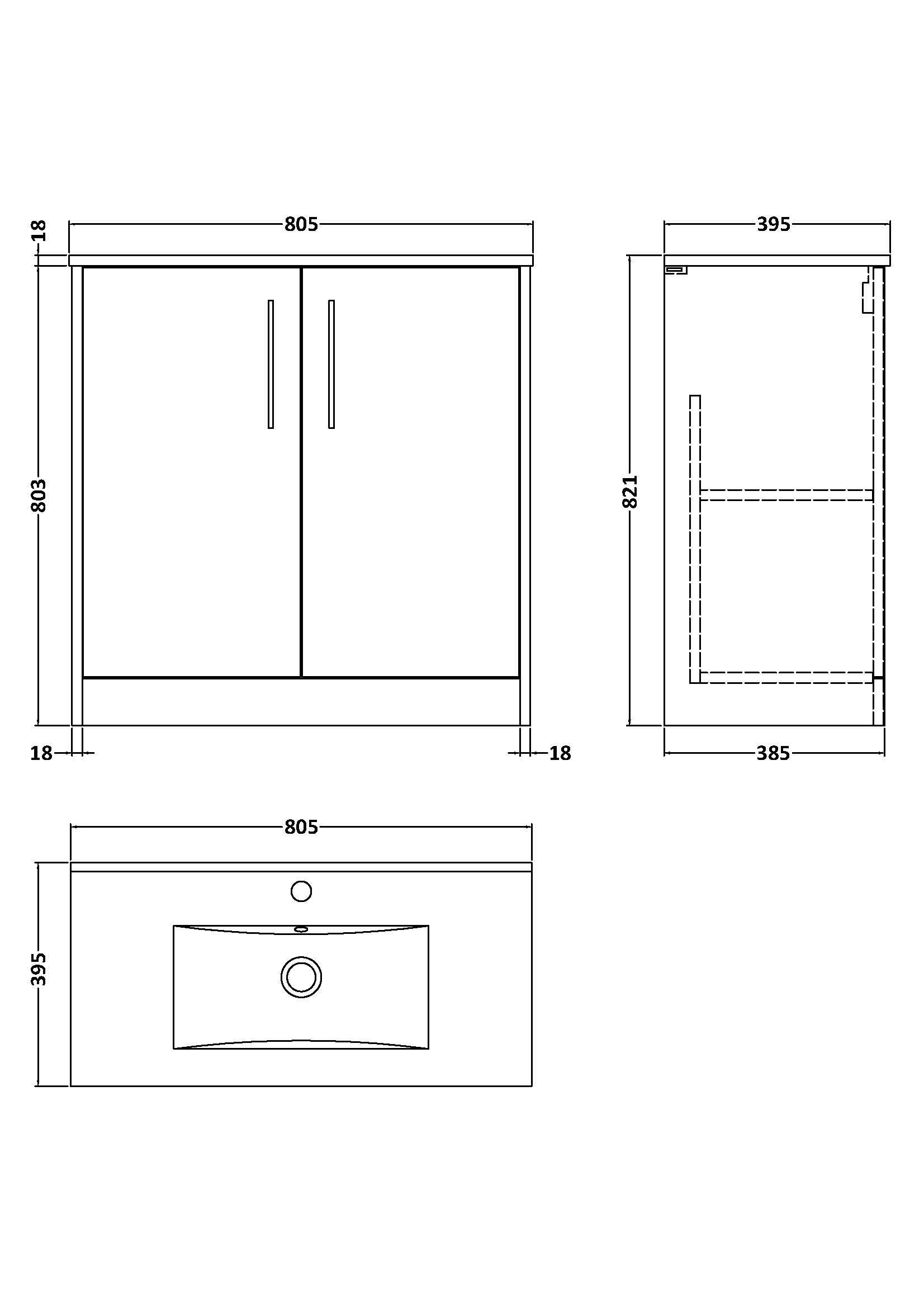 Hudson Reed Juno 800mm Floor Standing 2 Door Vanity Unit with Basin