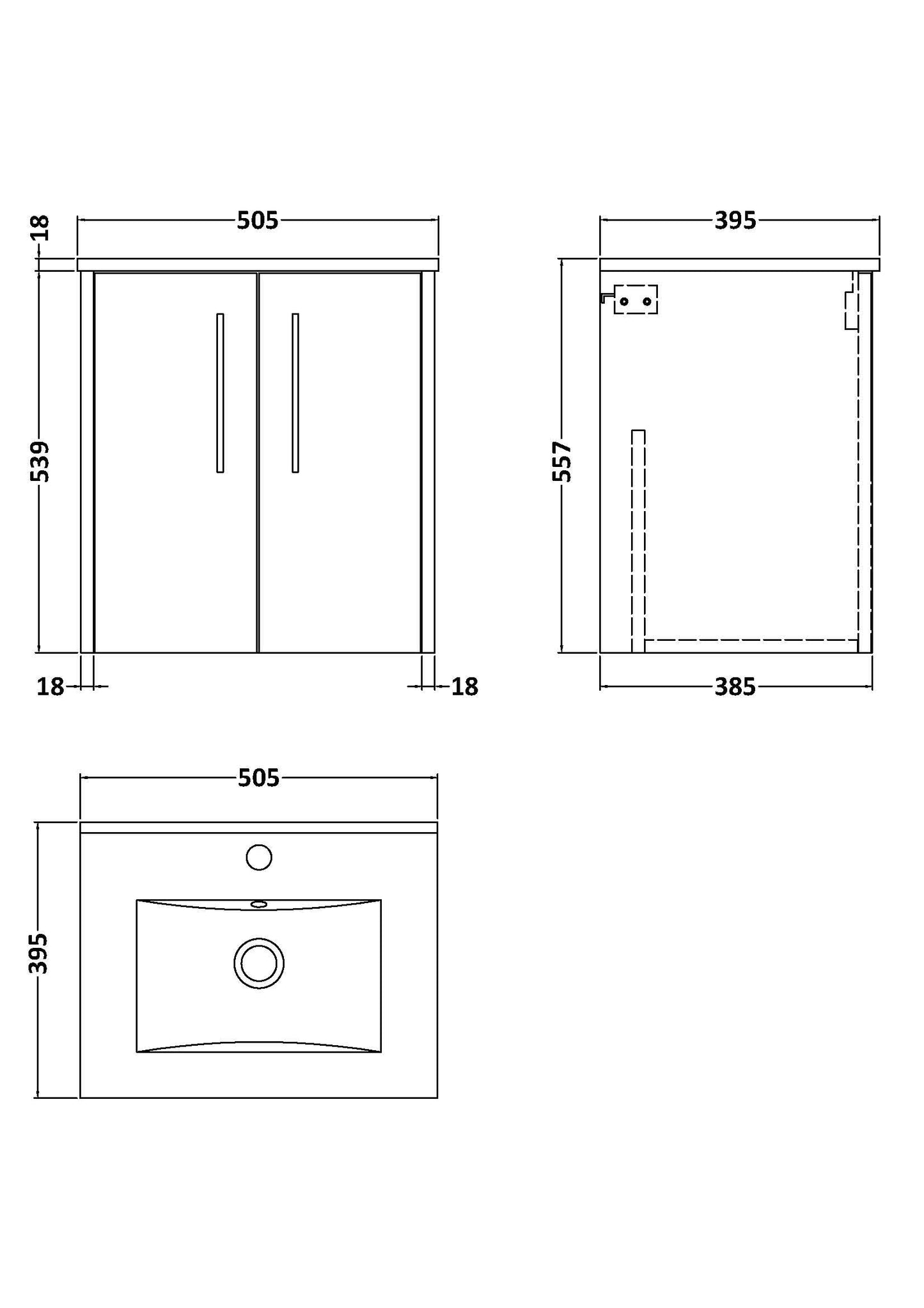 Hudson Reed Juno 500mm Wall Hung 2 Door Vanity Basin Unit With Ceramic Basin
