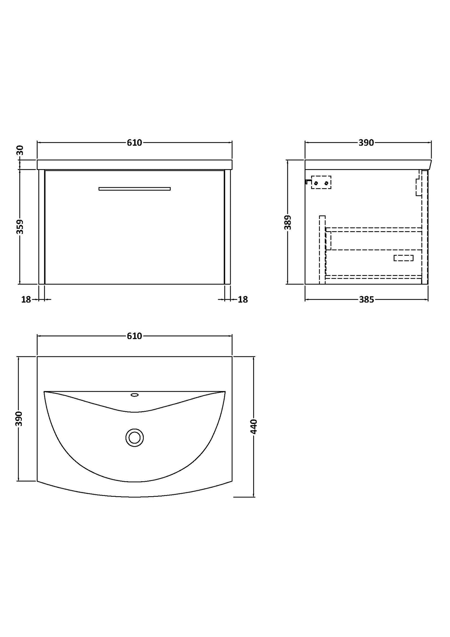 Hudson Reed Juno 600mm 1 Drawer Wall Hung Vanity Unit With Basin