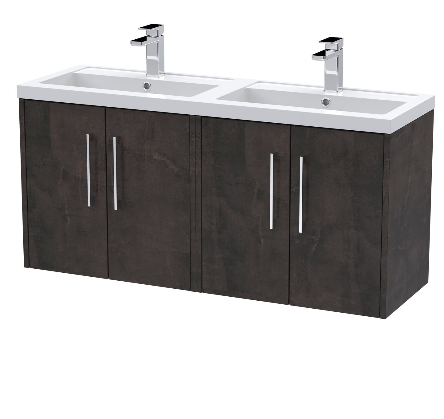 Hudson Reed Juno 1200mm Metallic Slate Wall Hung 4 Door Double Basin Vanity Unit with 2 Tap Holes