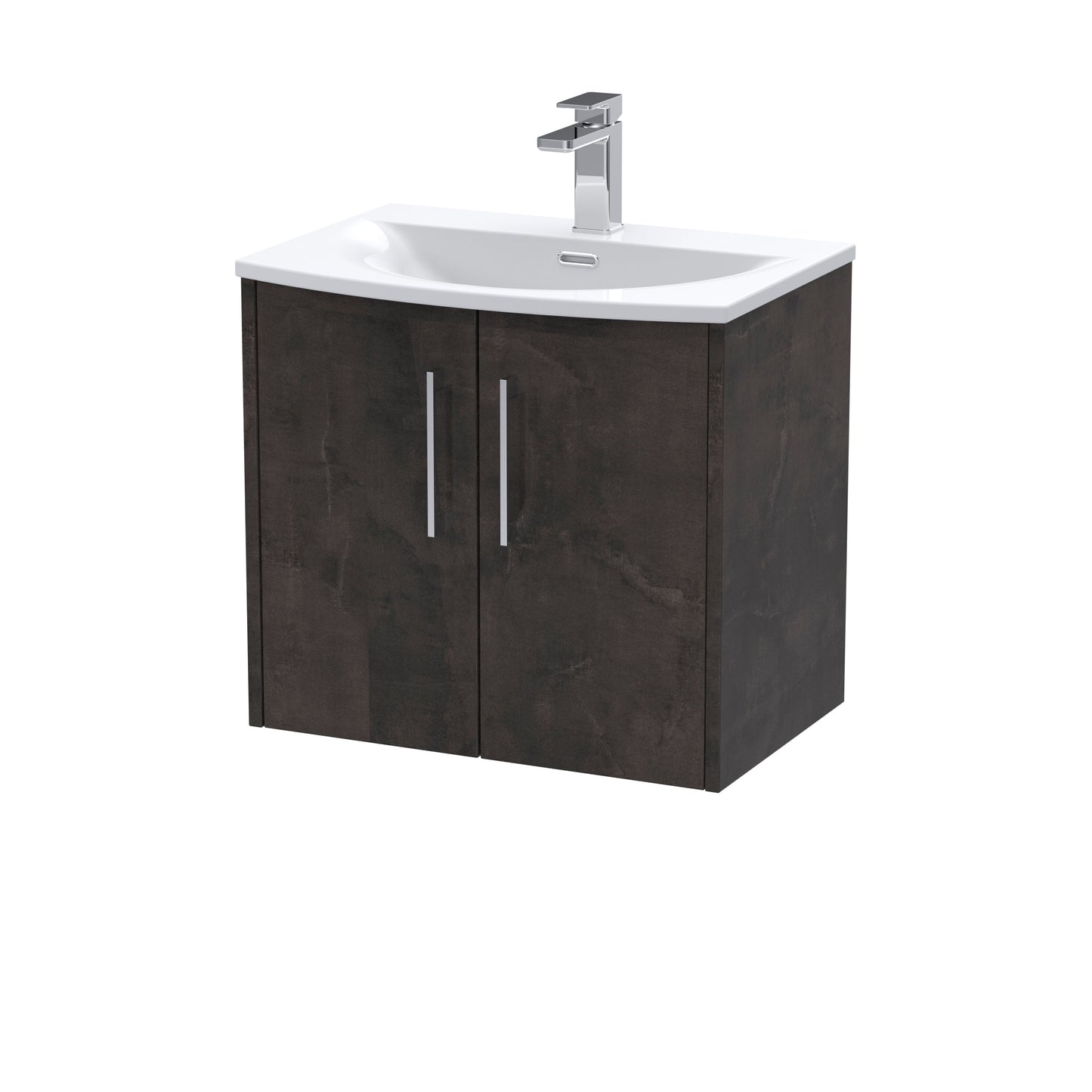 Hudson Reed Juno 600mm Metallic Slate Wall Hung 2 Door Vanity Unit With Curved Basin & 1 Tap Hole