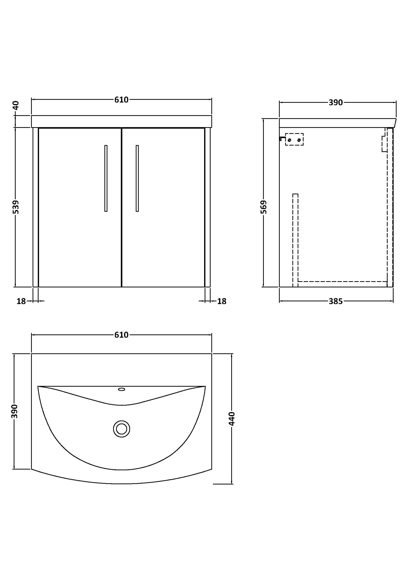 Hudson Reed Juno 600mm Metallic Slate Wall Hung 2 Door Vanity Unit With Curved Basin & 1 Tap Hole