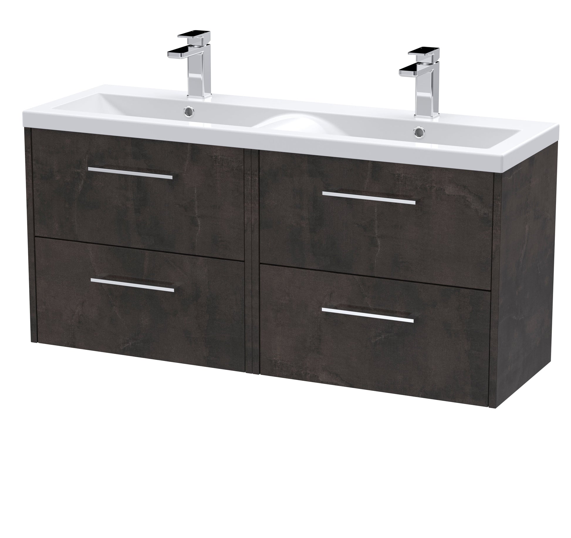 Hudson Reed Juno 1200mm Wall Hung 4 Drawer Vanity Unit & Double Basin with 2 Tap Holes