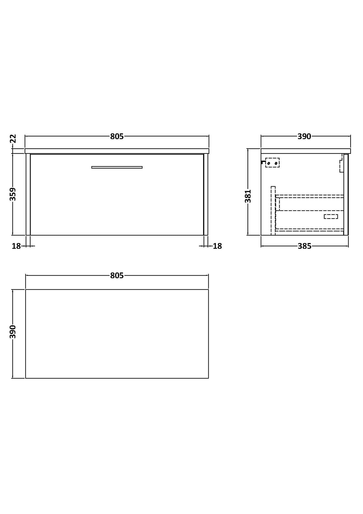 Hudson Reed Juno 800mm Wall Hung 1 Drawer Vanity Unit With Laminate Worktop & Soft Close Drawers