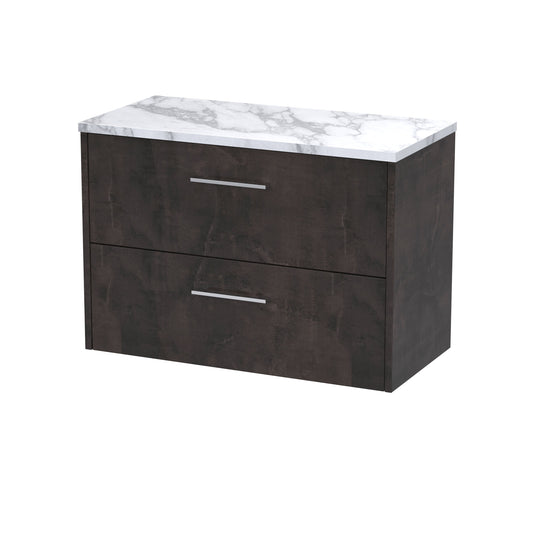 Hudson Reed Juno 800mm Metallic Slate Wall Hung 2 Soft Close Drawer Vanity With Laminate Worktop