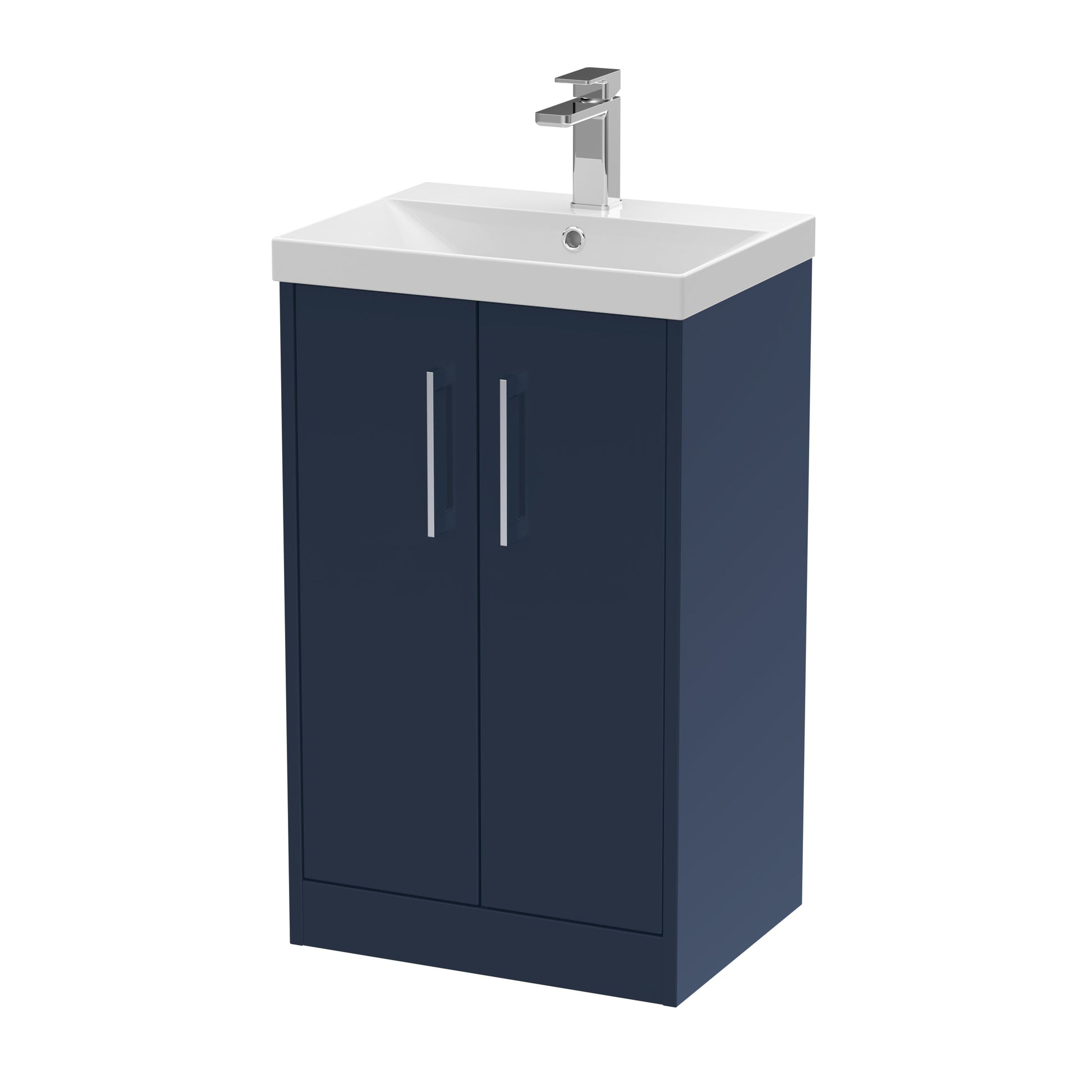Hudson Reed Juno 500mm Midnight Blue Floor Standing 2-Door Vanity Unit Including Basin With Soft Close Doors