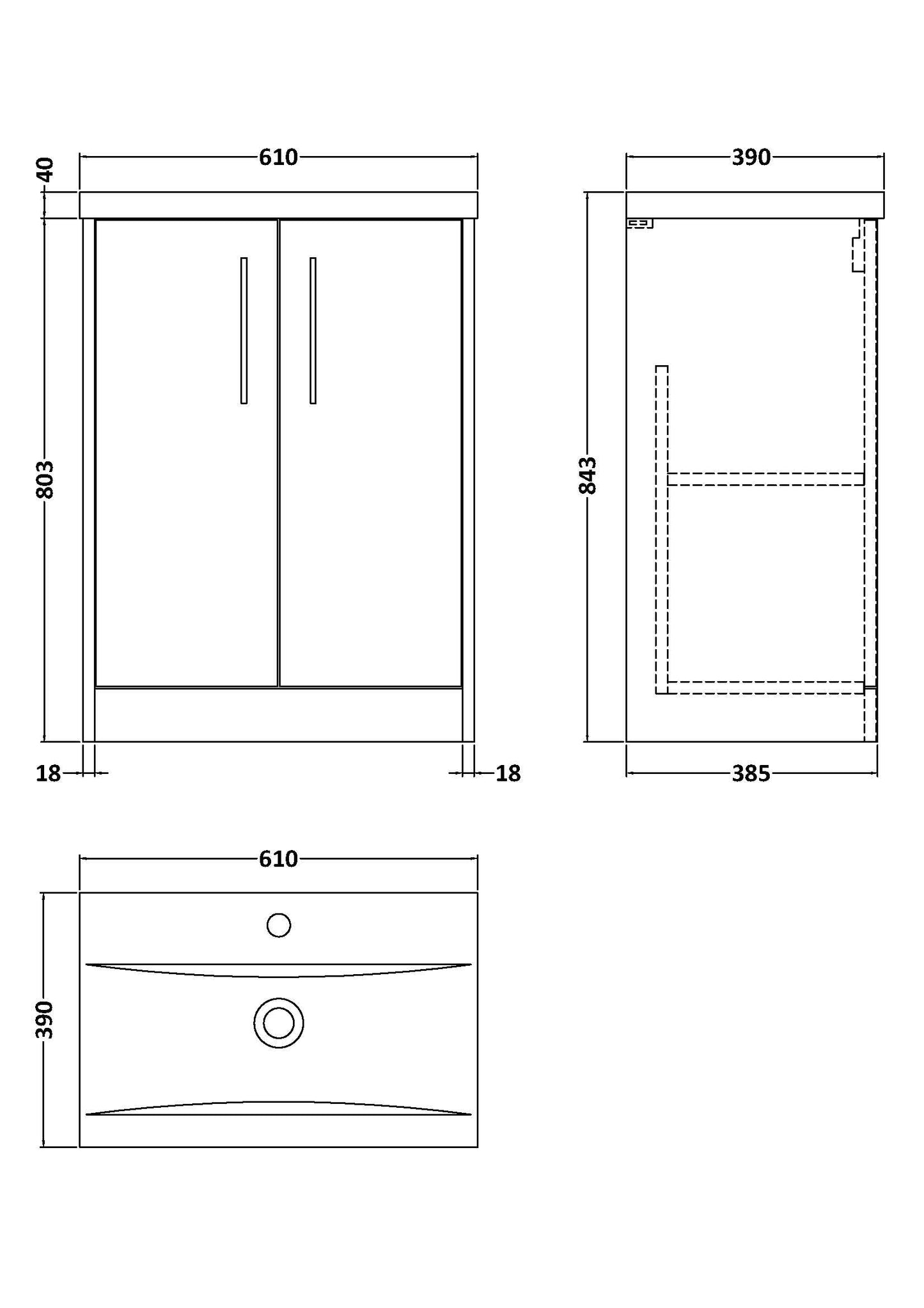Hudson Reed Juno 600mm Floor Standing 2-Door Vanity & Basin With Handles