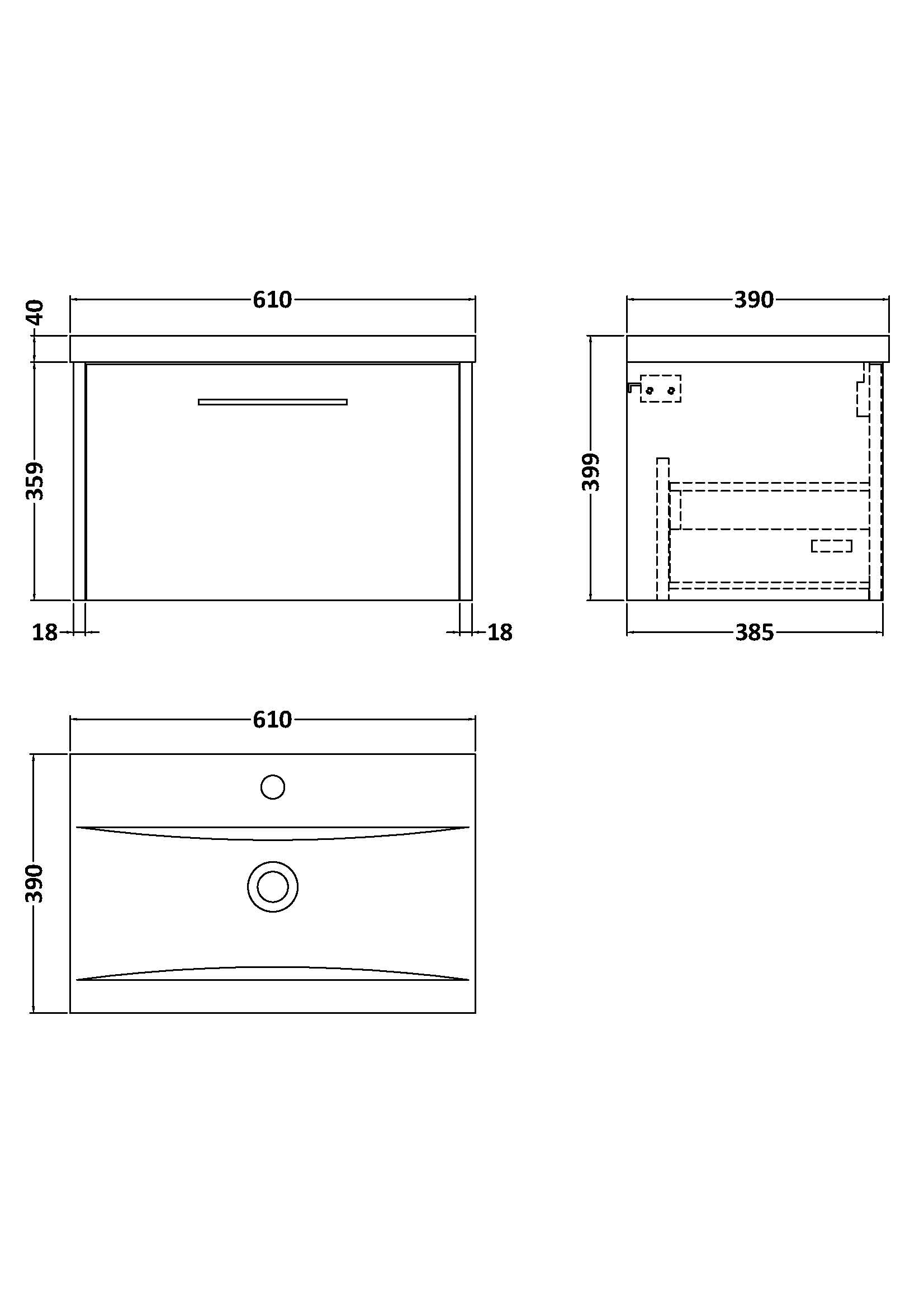Hudson Reed Juno 600mm Wall Hung Single Drawer Vanity & Basin With Soft Close Drawers