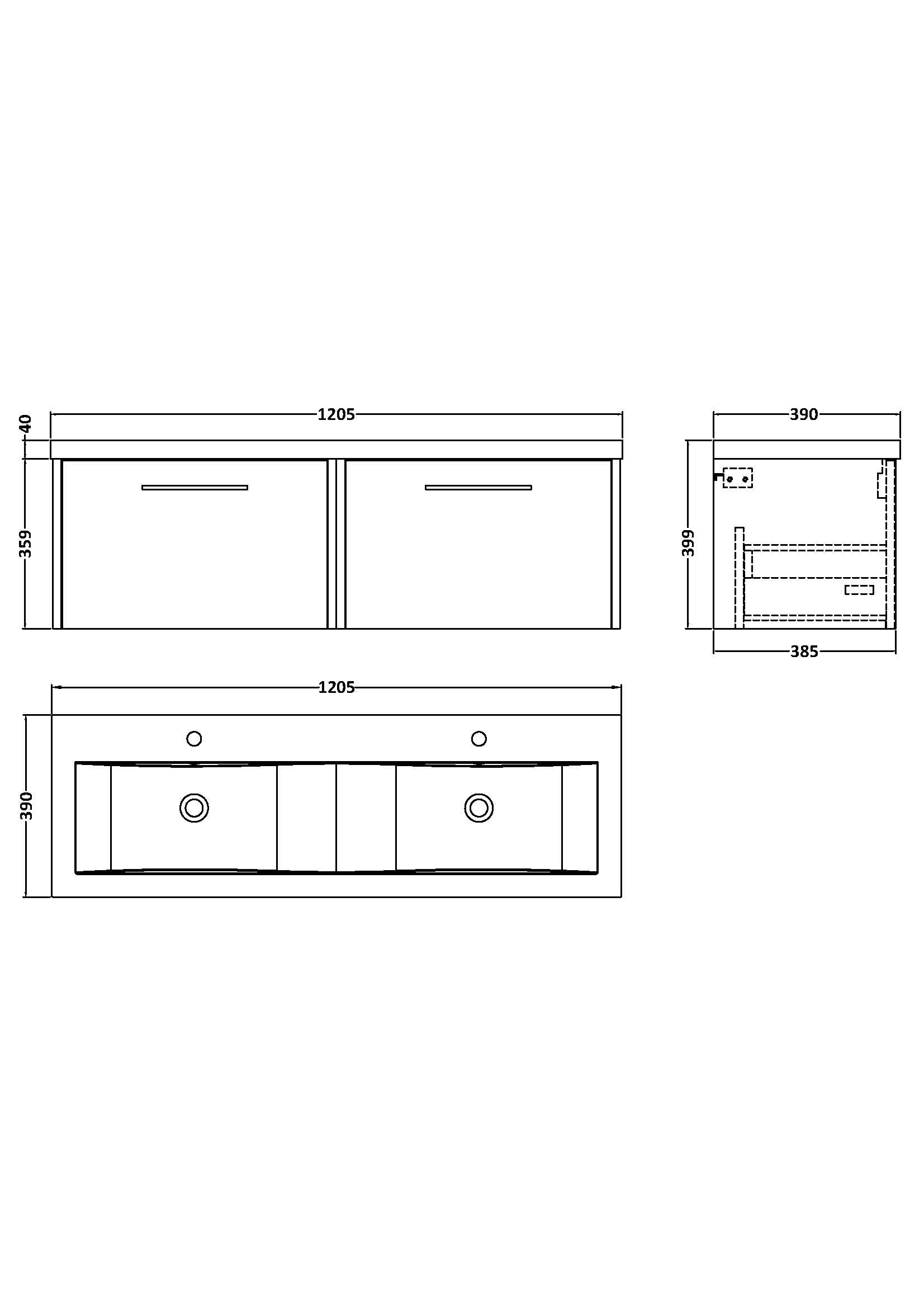 Hudson Reed Juno 1200mm Wall Hung 2-Drawer Vanity Unit with Double Basin