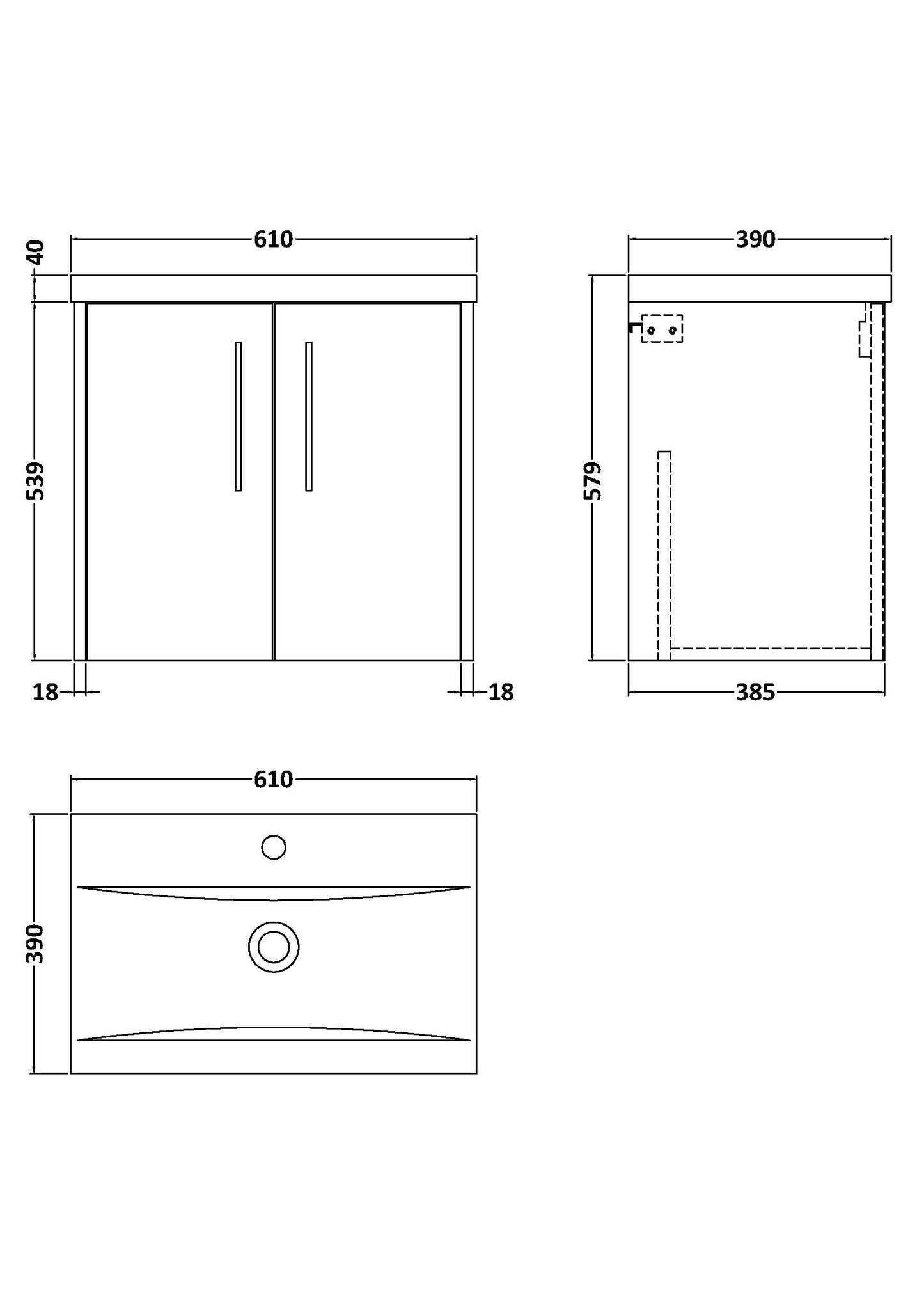Hudson Reed Juno 600mm Wall Hung 2-Door Vanity Unit with Basin